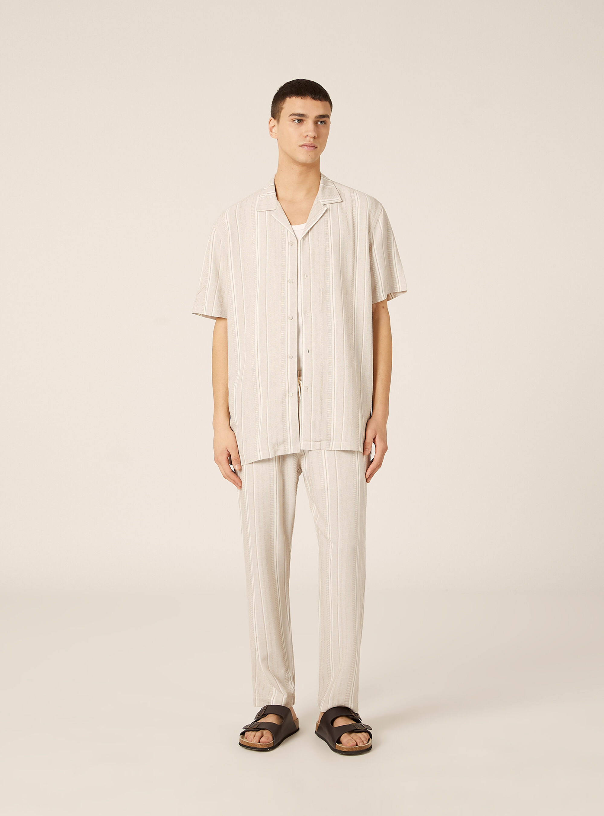 Pantaloni jogger in misto lino testurizzato, CR3 CREAM LIGHT