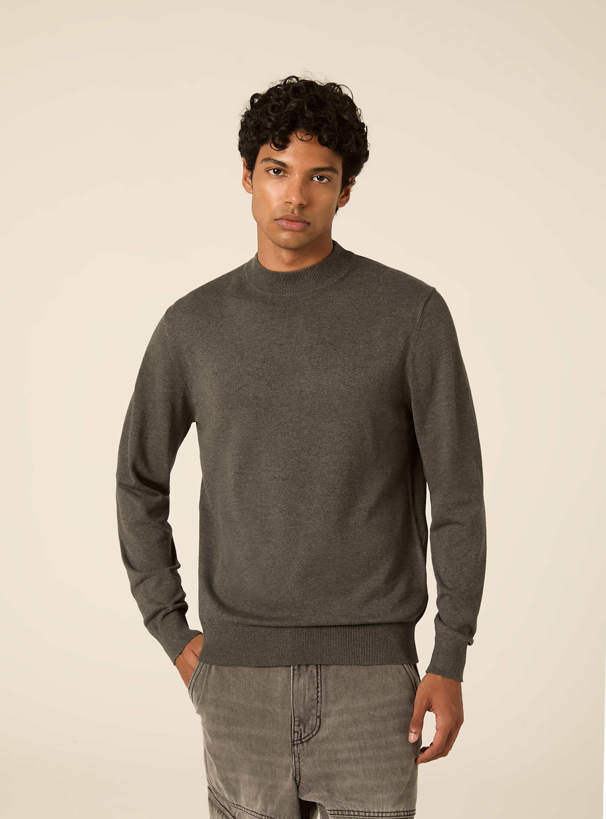 Maglia mezzocollo rasata, MGY1 GREY MEL DARK