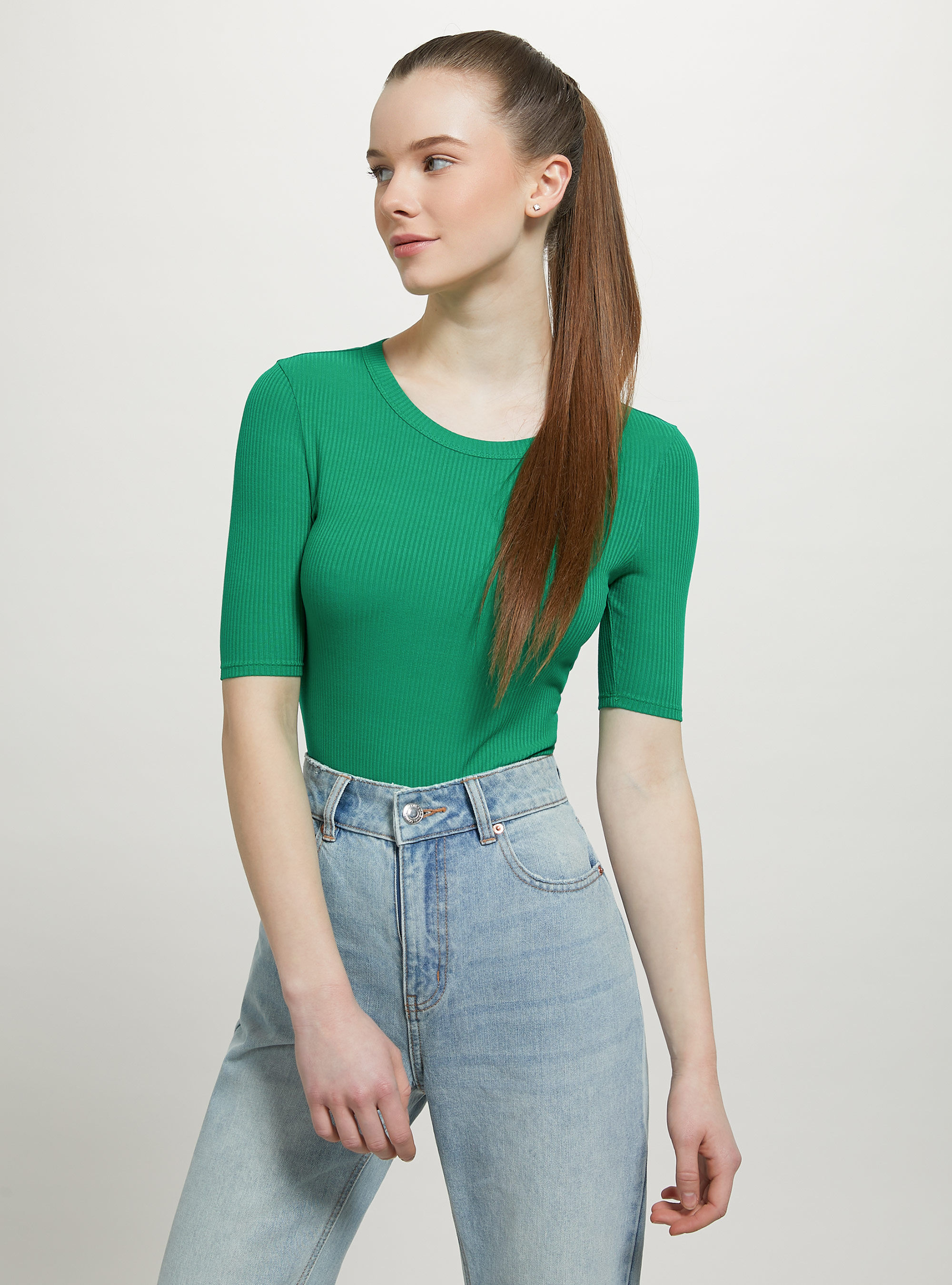 Ribbed short-sleeved bodysuit, GN2 GREEN MEDIUM