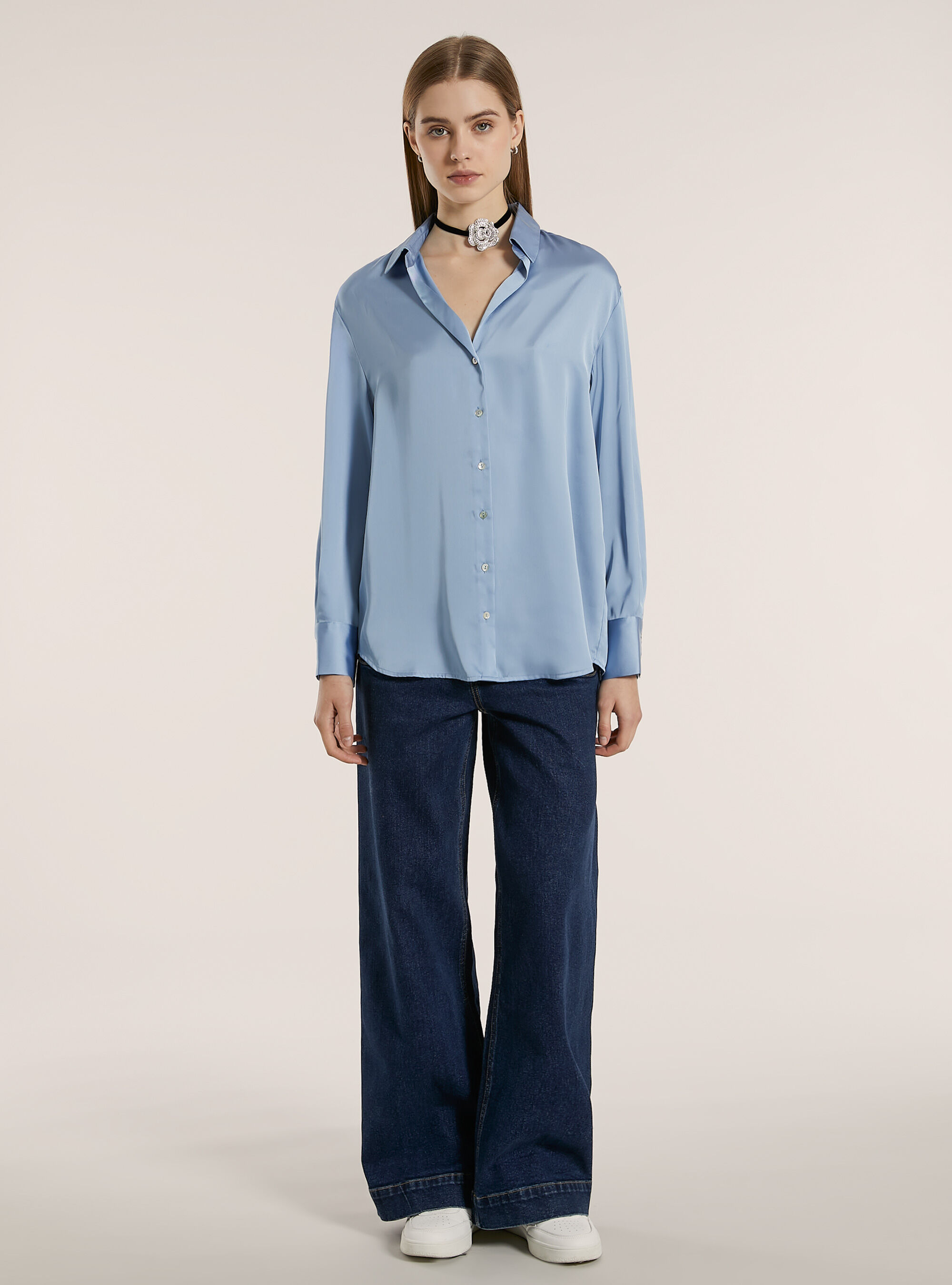 Chemise unie en satin, AZ2 AZURE MEDIUM