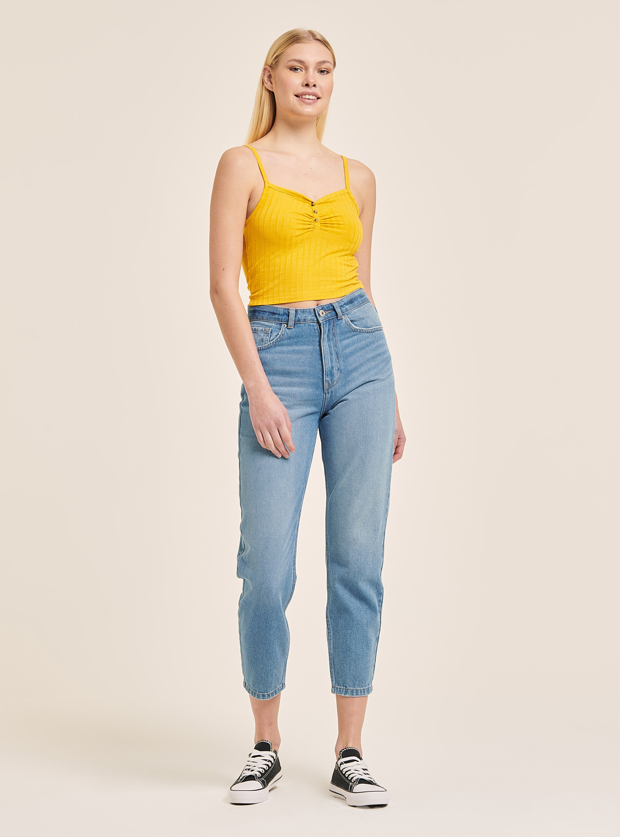 Jeans coupe mom coton bio, C272 BLUE