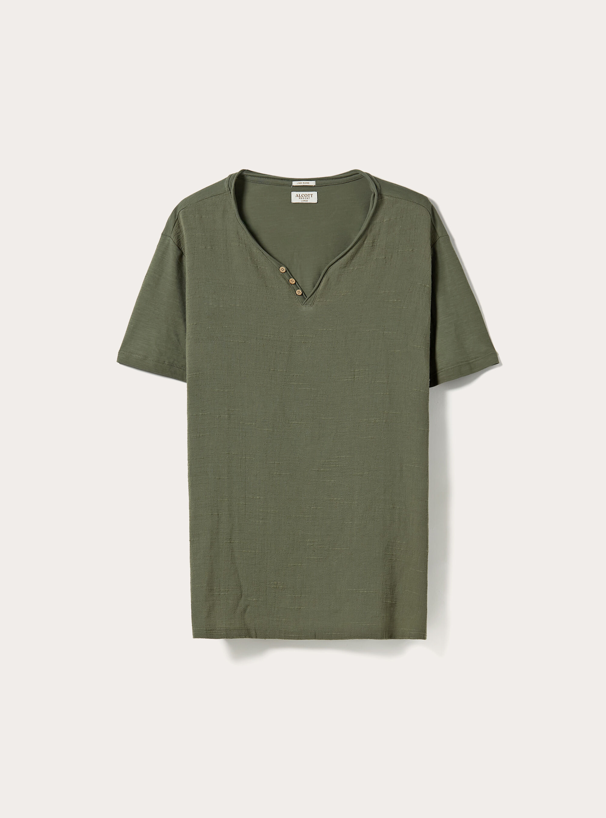 Linen blend V-neck T-shirt, KY2 KAKY MEDIUM