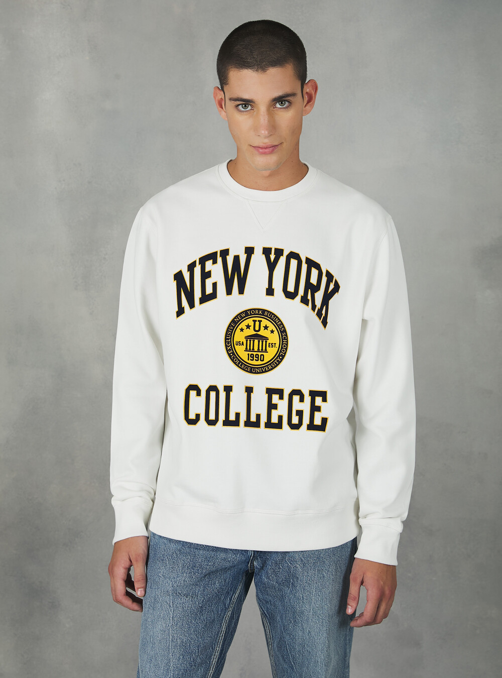 Crew-neck sweatshirt with college print - Main Image