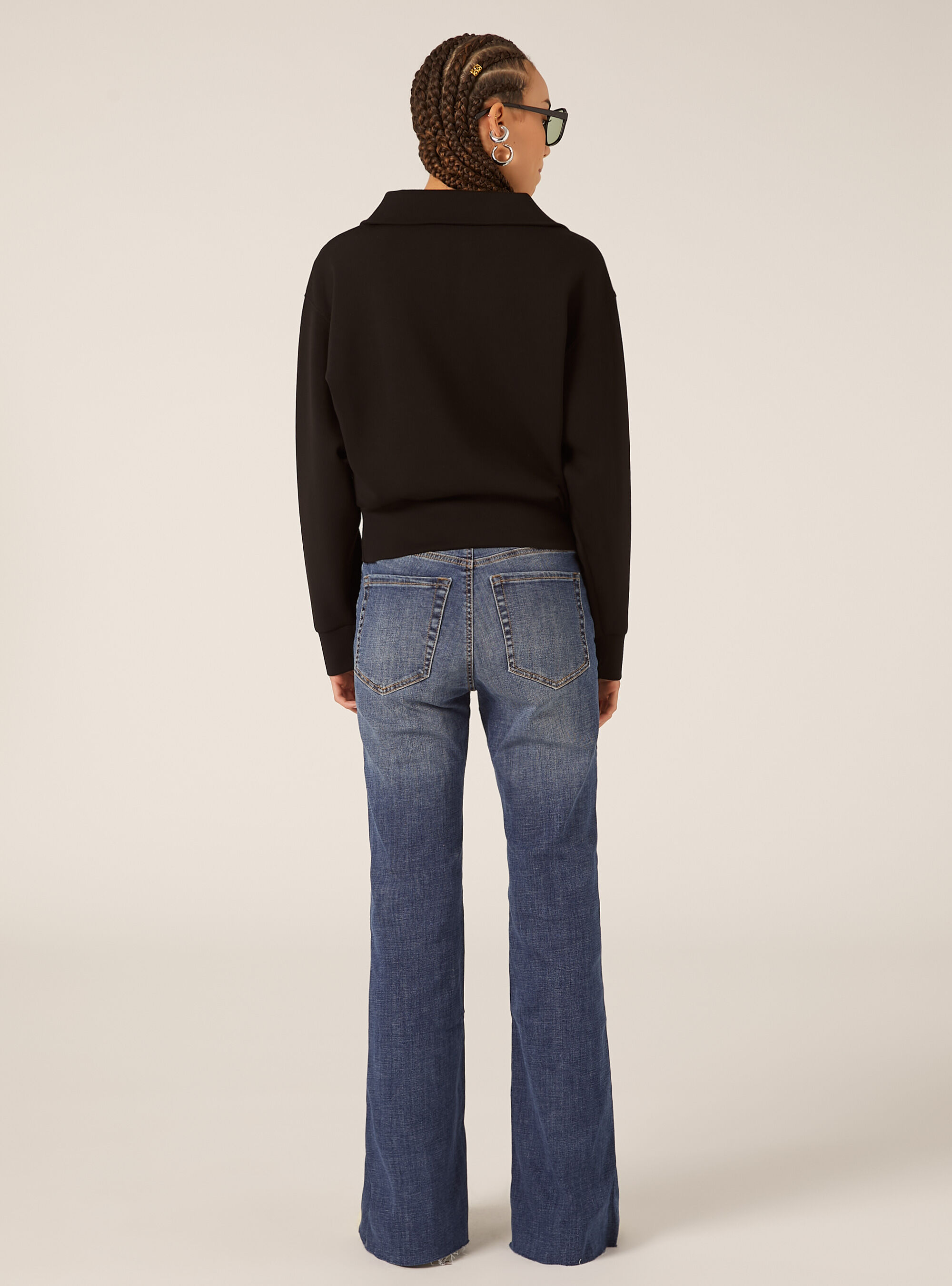 Sweat-shirt &agrave; col polo, BK1 BLACK