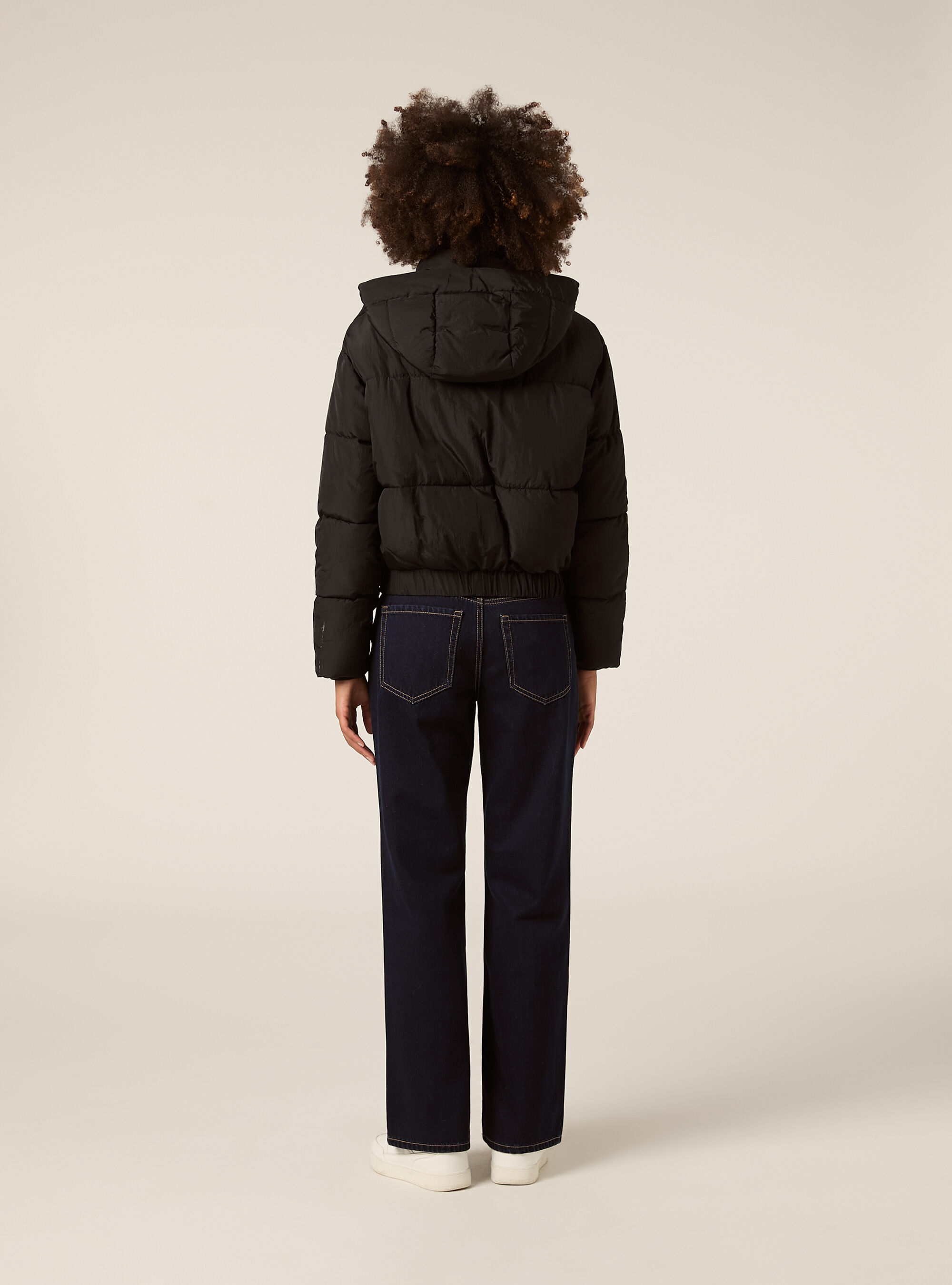 Puffy jacket with hood, BK1 BLACK