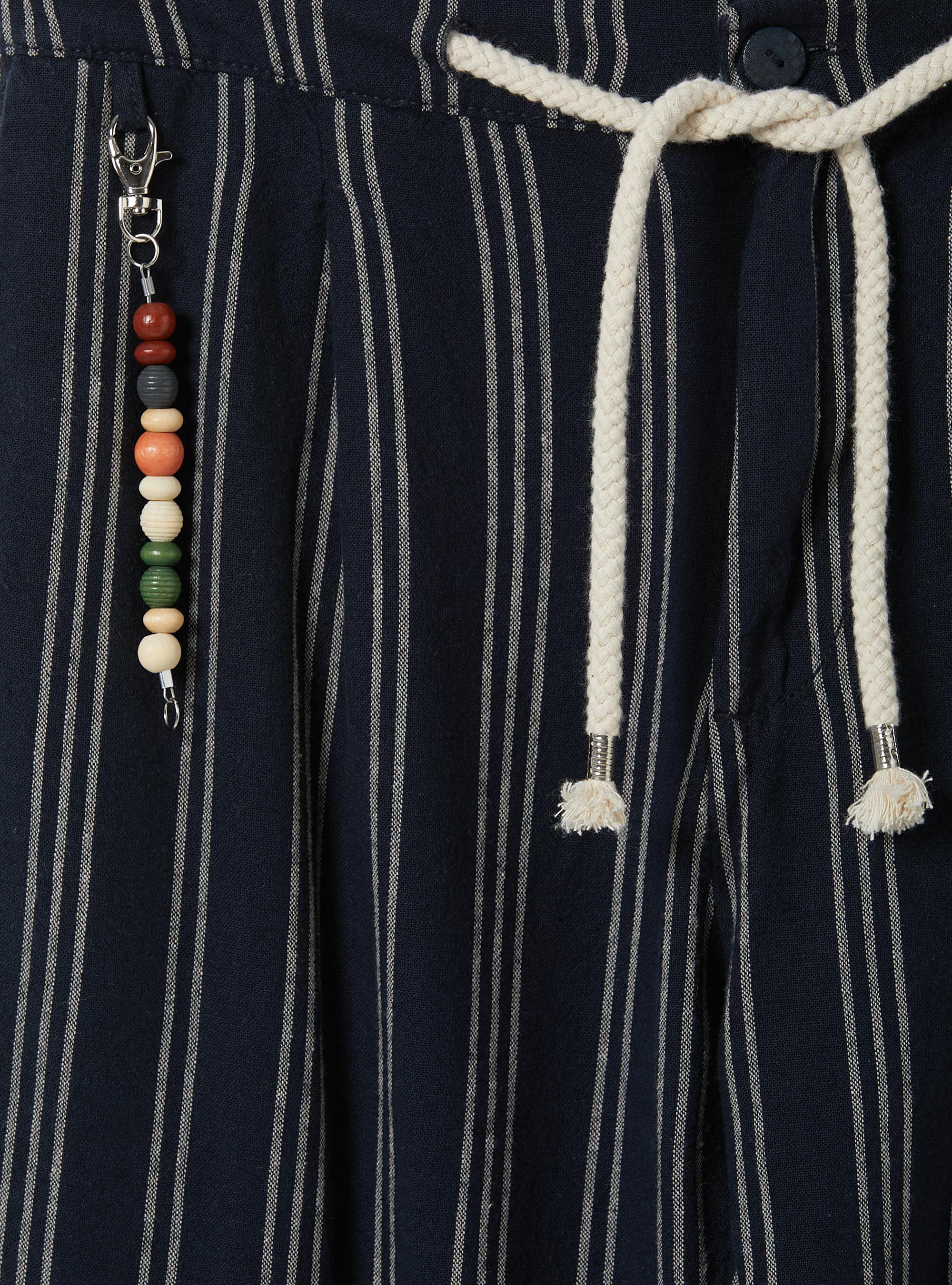 Pantaloni in misto lino con coulisse a righe, NA1 NAVY DARK