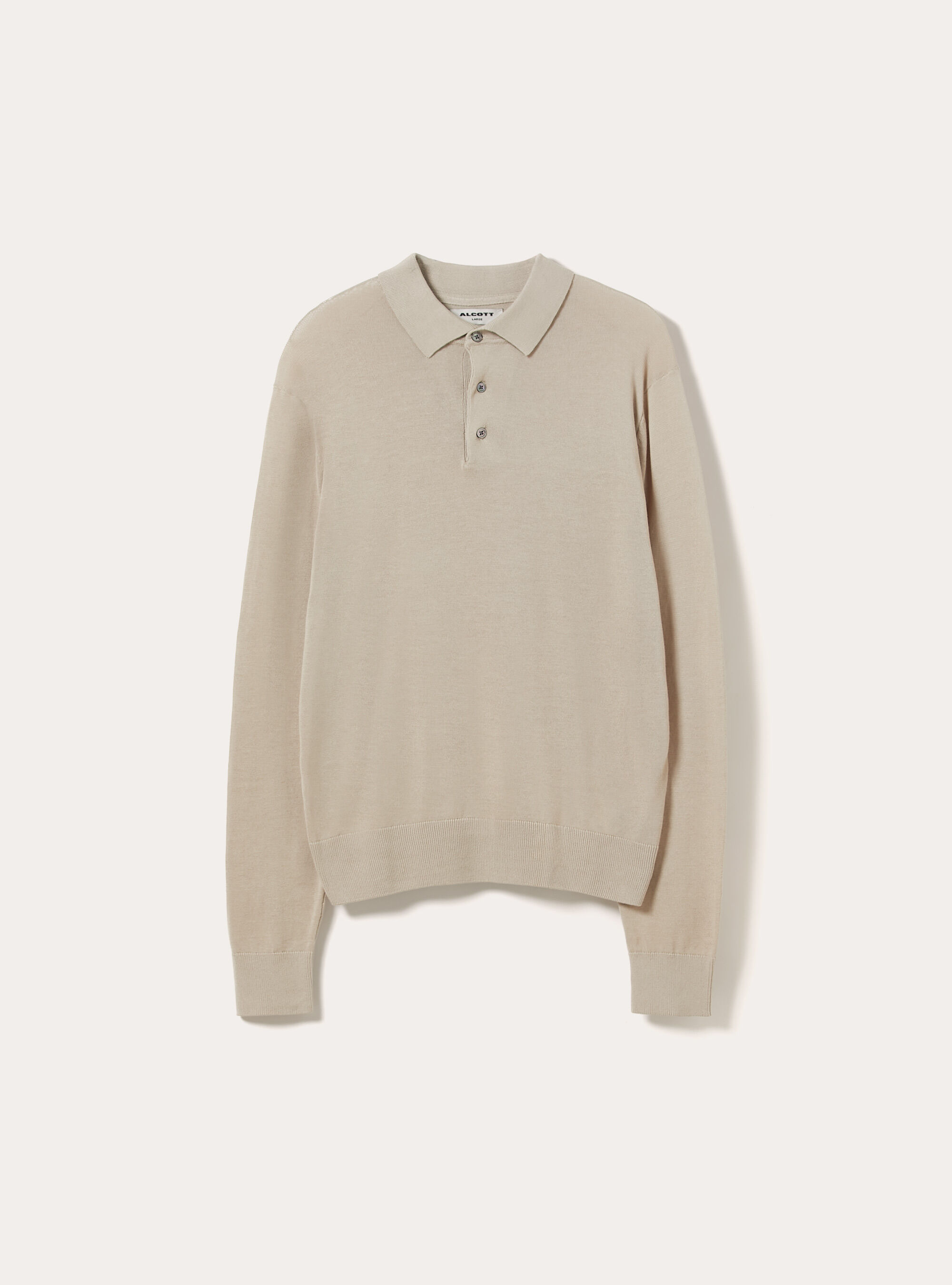 Long-sleeved cotton polo shirt, BG3 BEIGE LIGHT