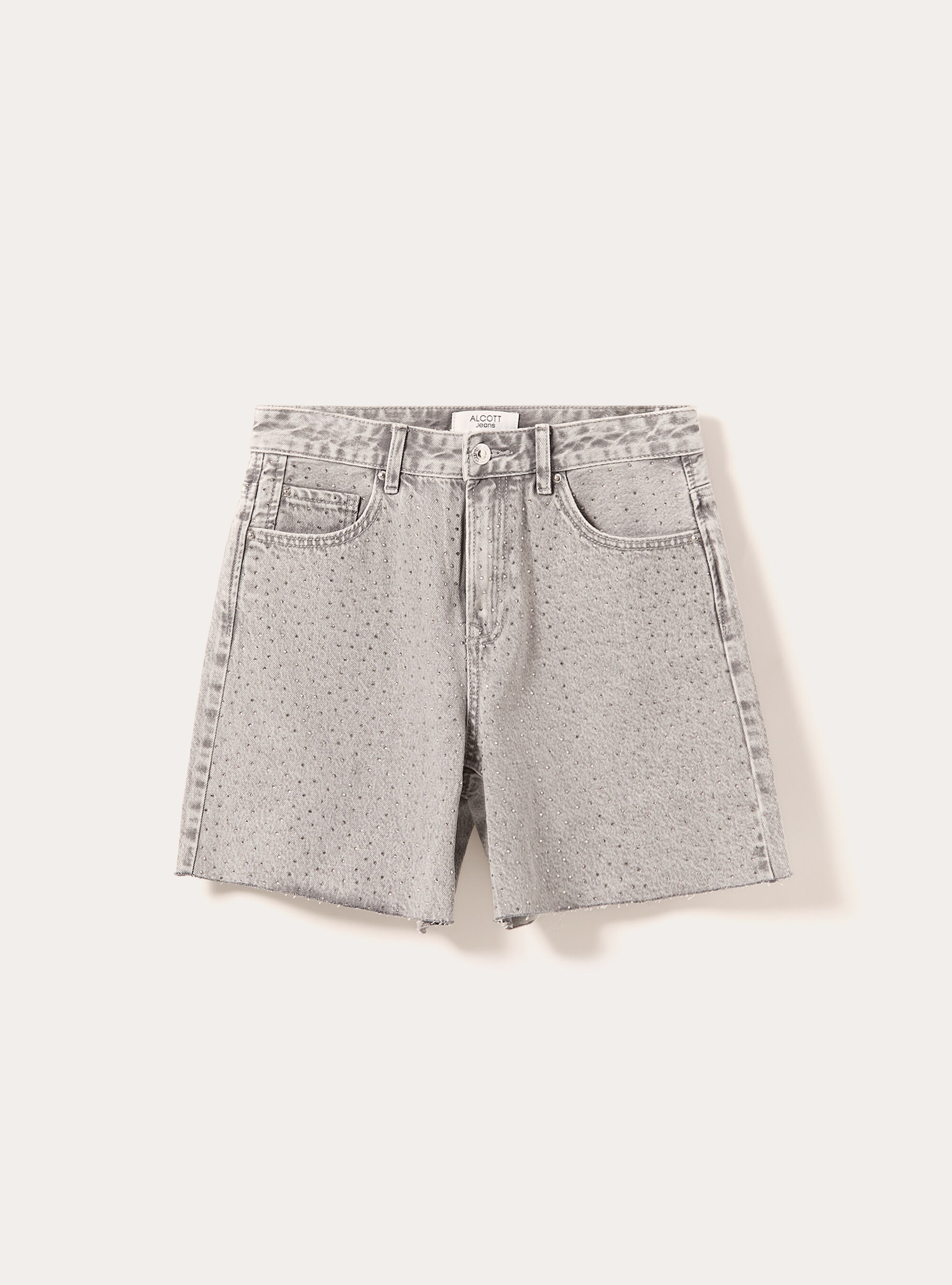 Short long en denim avec strass, D00G GREY
