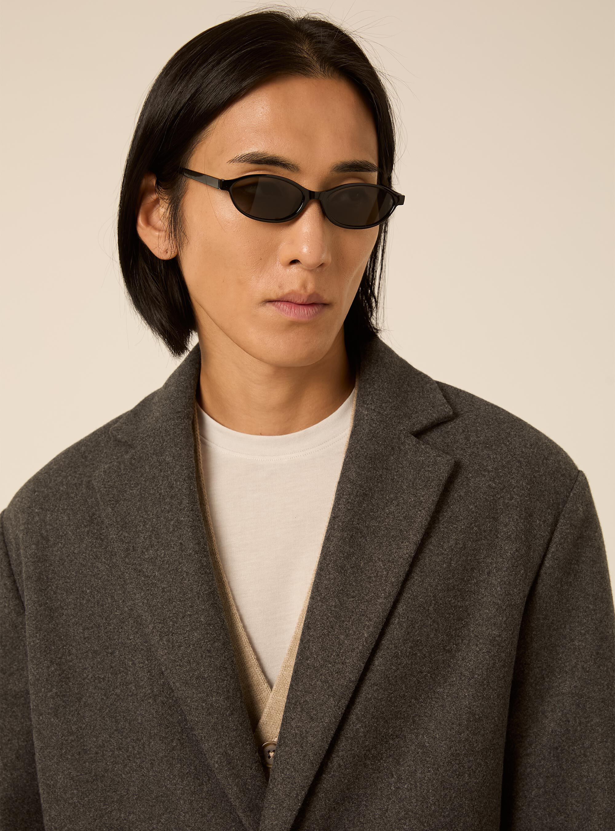 Unlined single breasted coat with lapels, MGY1 GREY MEL DARK