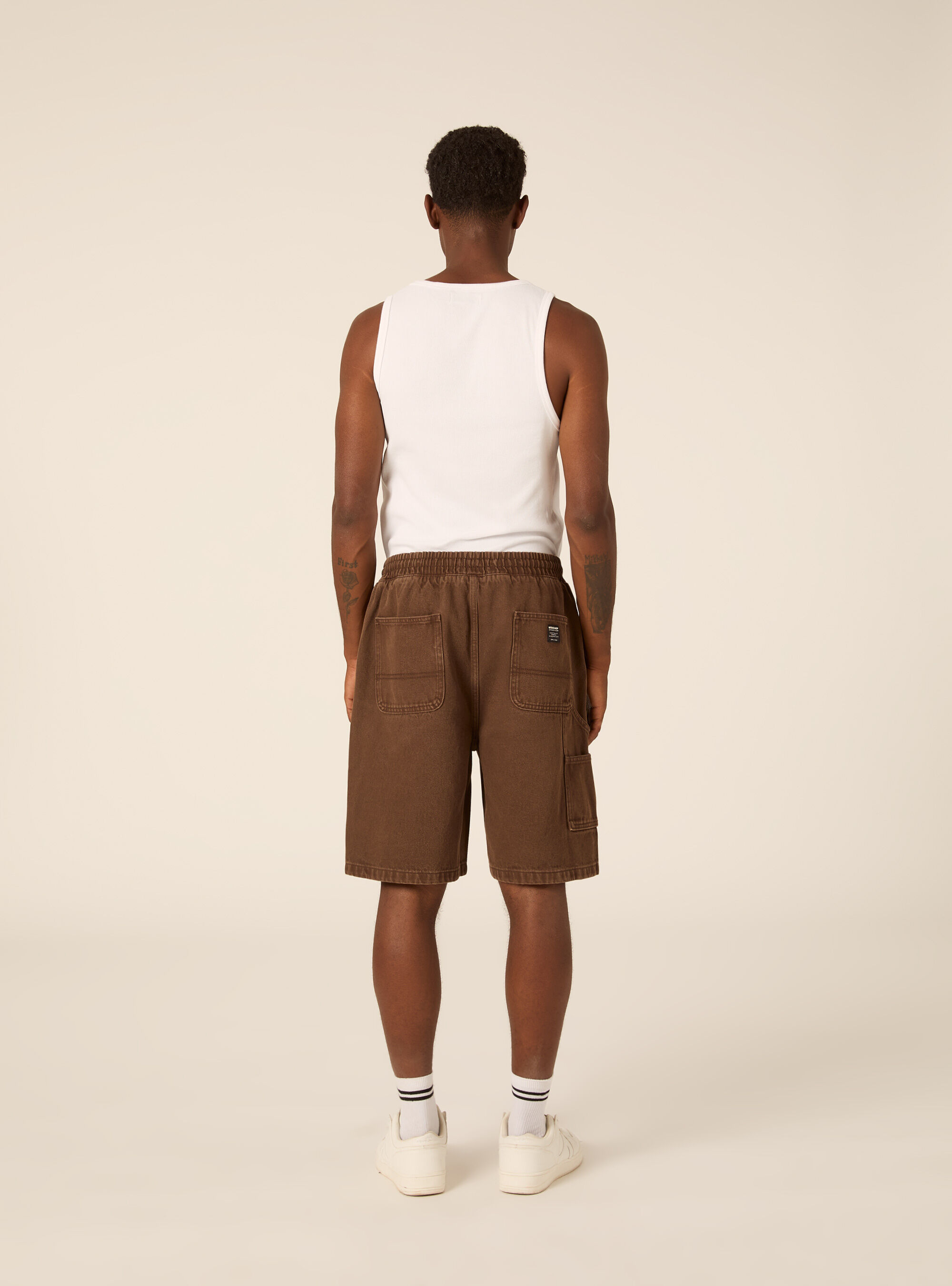 Bermuda carpenter con elastico in vita in twill, BR2 BROWN MEDIUM