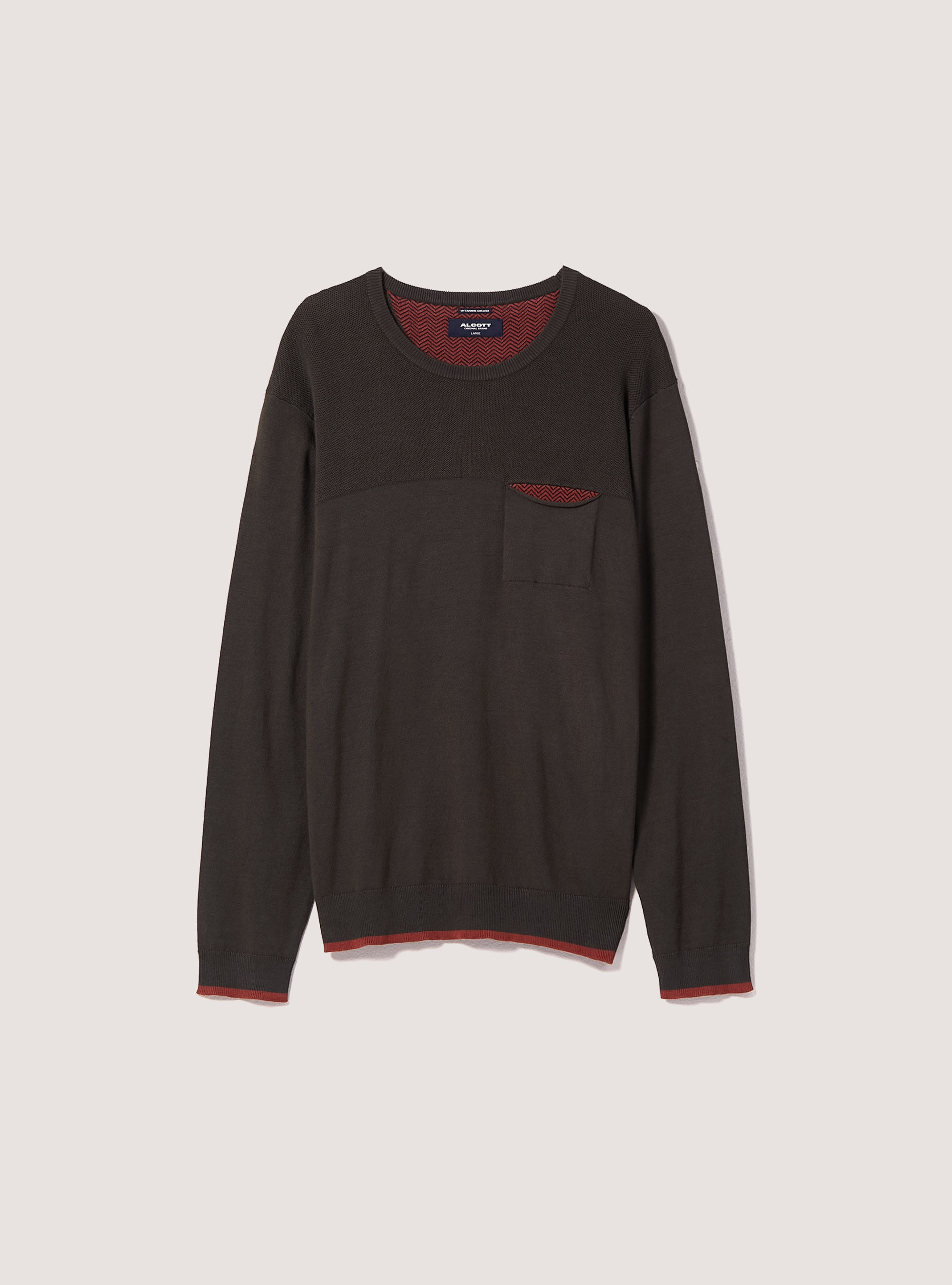 Pullover fine con taschino in morbida viscosa, KY1 KAKY DARK