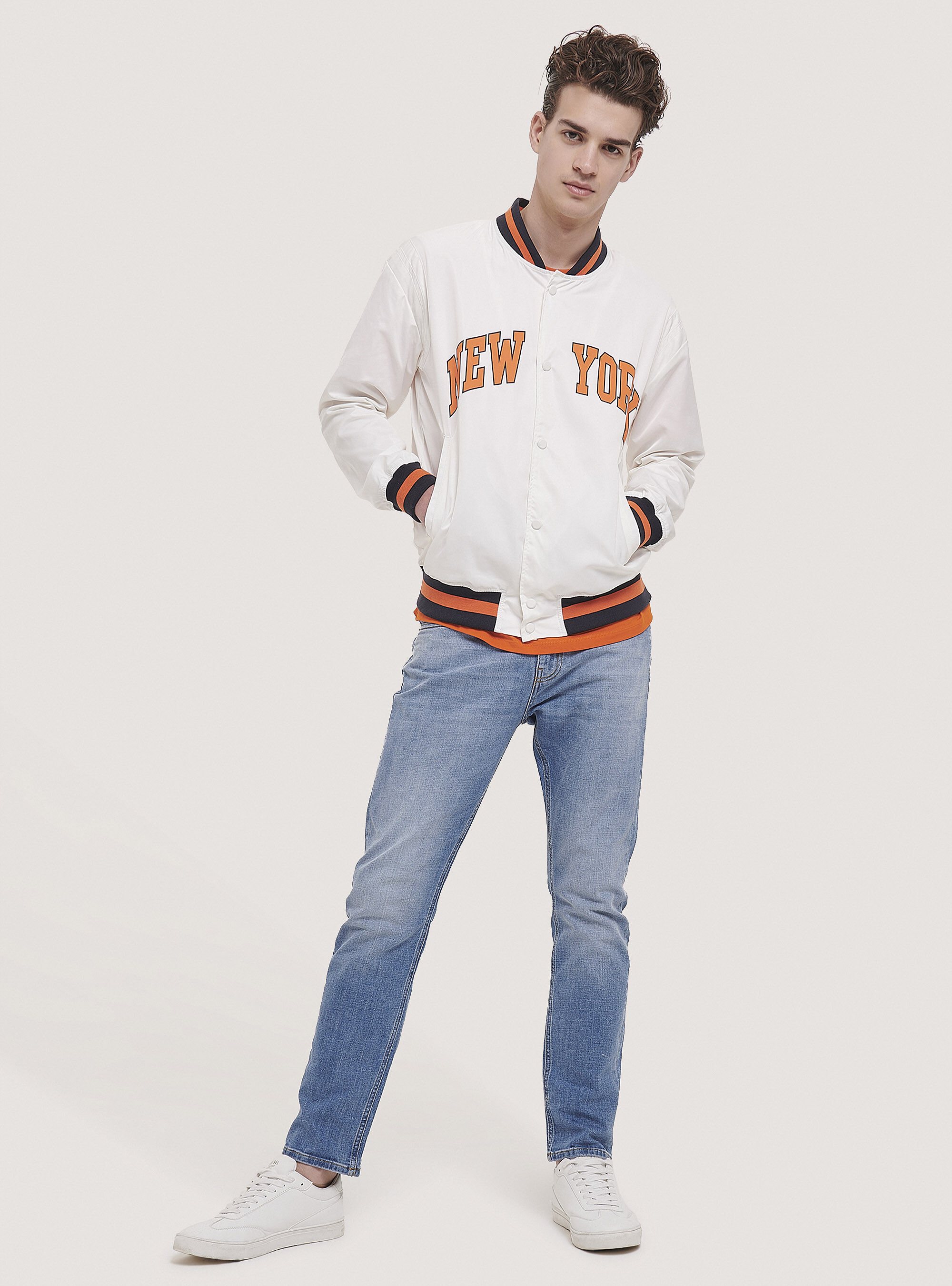 Satin college bomber jacket, C0020 OFF WHITE