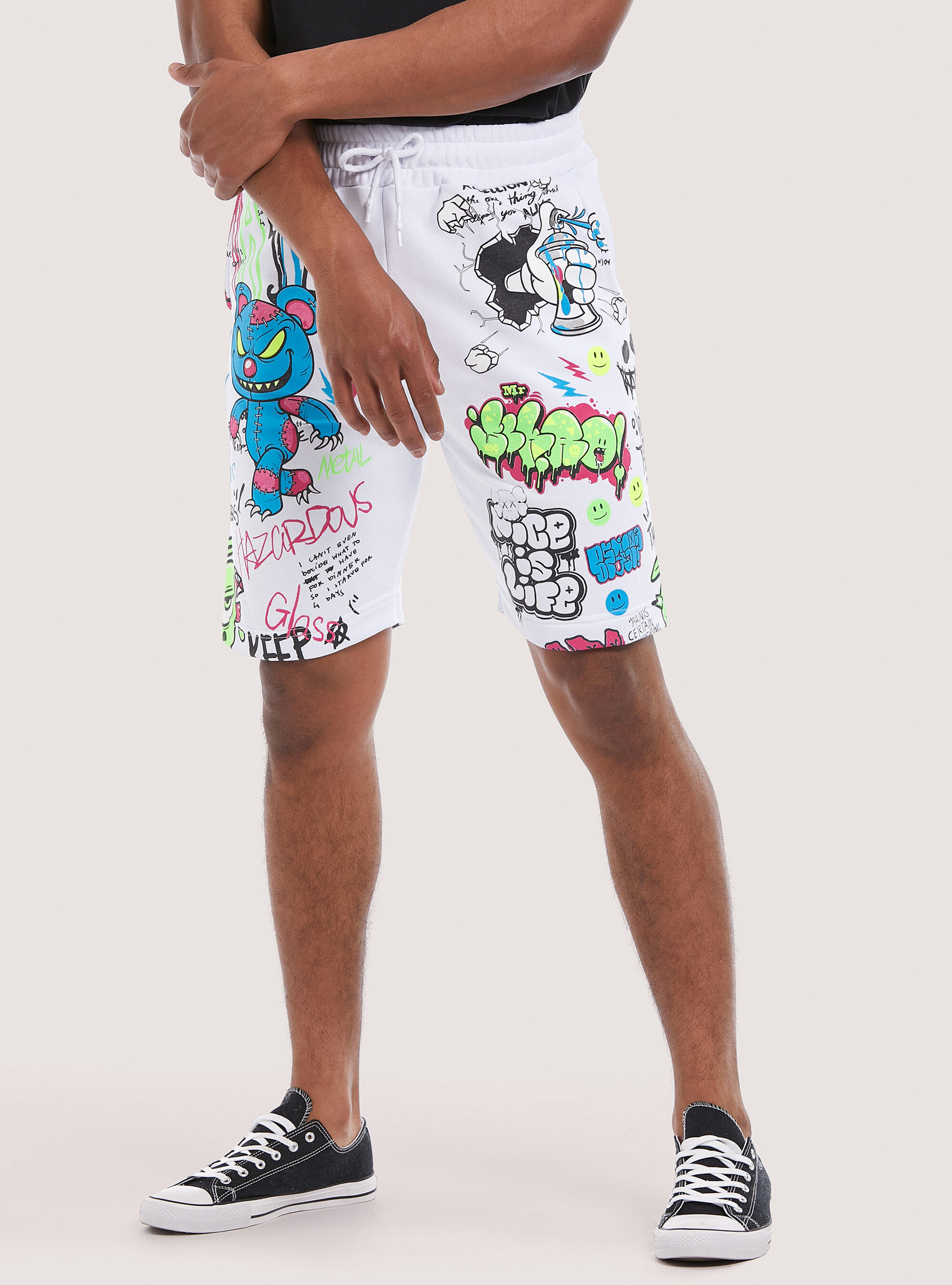 Bermuda shorts with all over ''Smile Collection'' print, WH2 WHITE