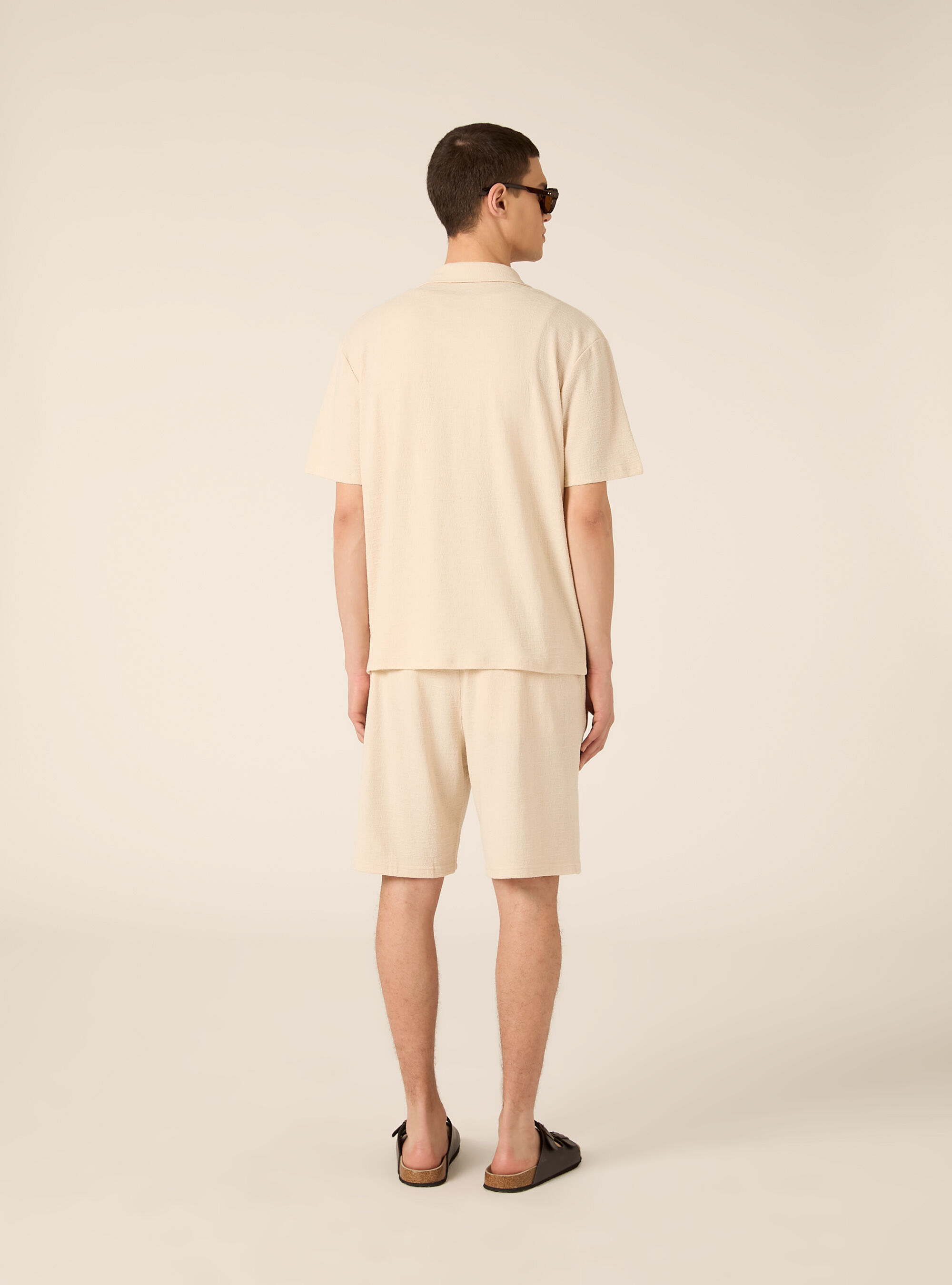 Camicia bowling in jersey texture regular fit, BG2 BEIGE MEDIUM