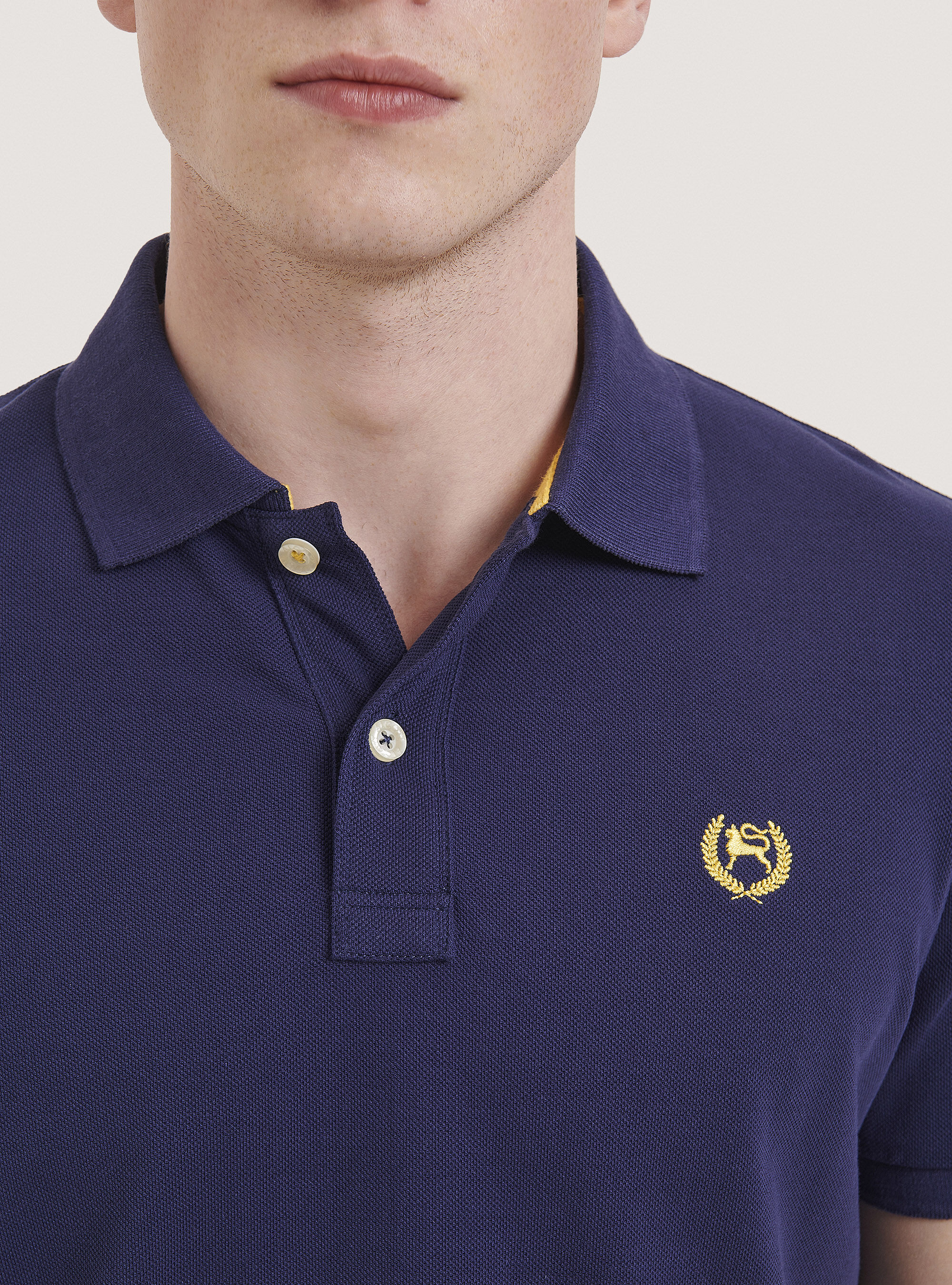 Cotton pique polo shirt with embroidery, C2352 BLUE