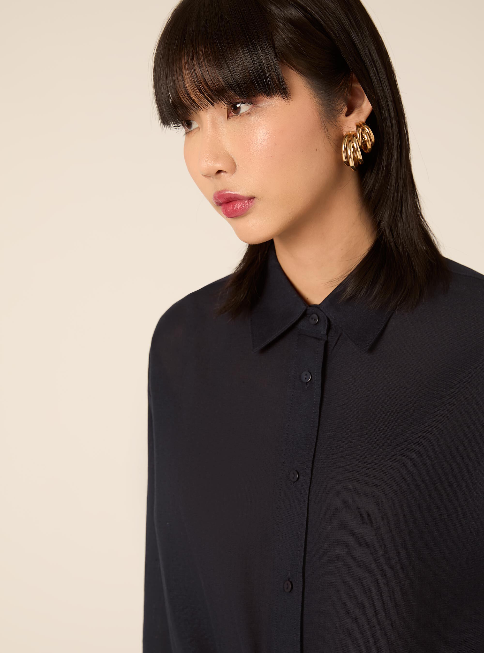 Camicia in misto lino tinta unita, NA1 NAVY DARK