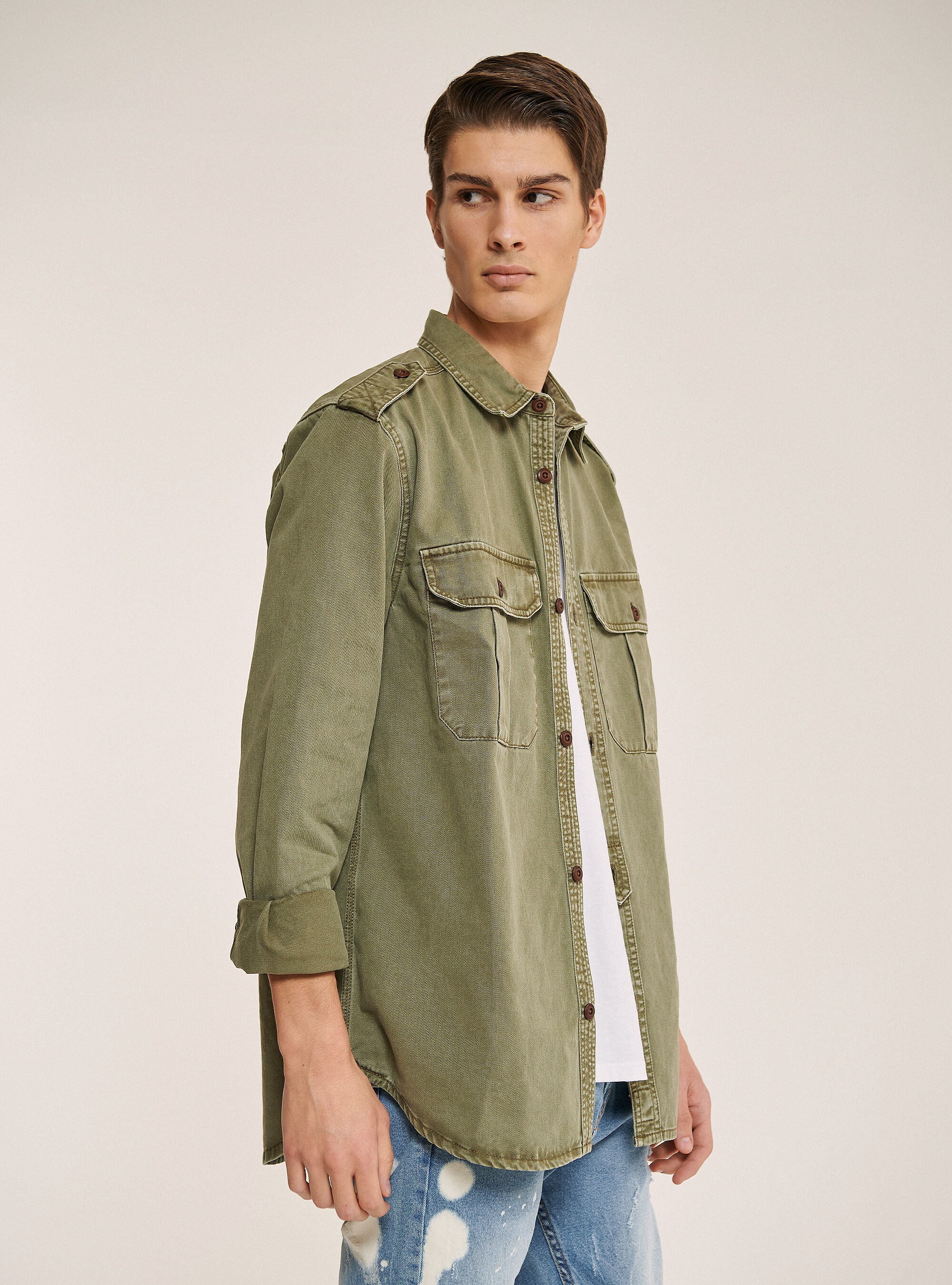 Alta Tensione camicia uomo con tasconi marrone moro main image 1