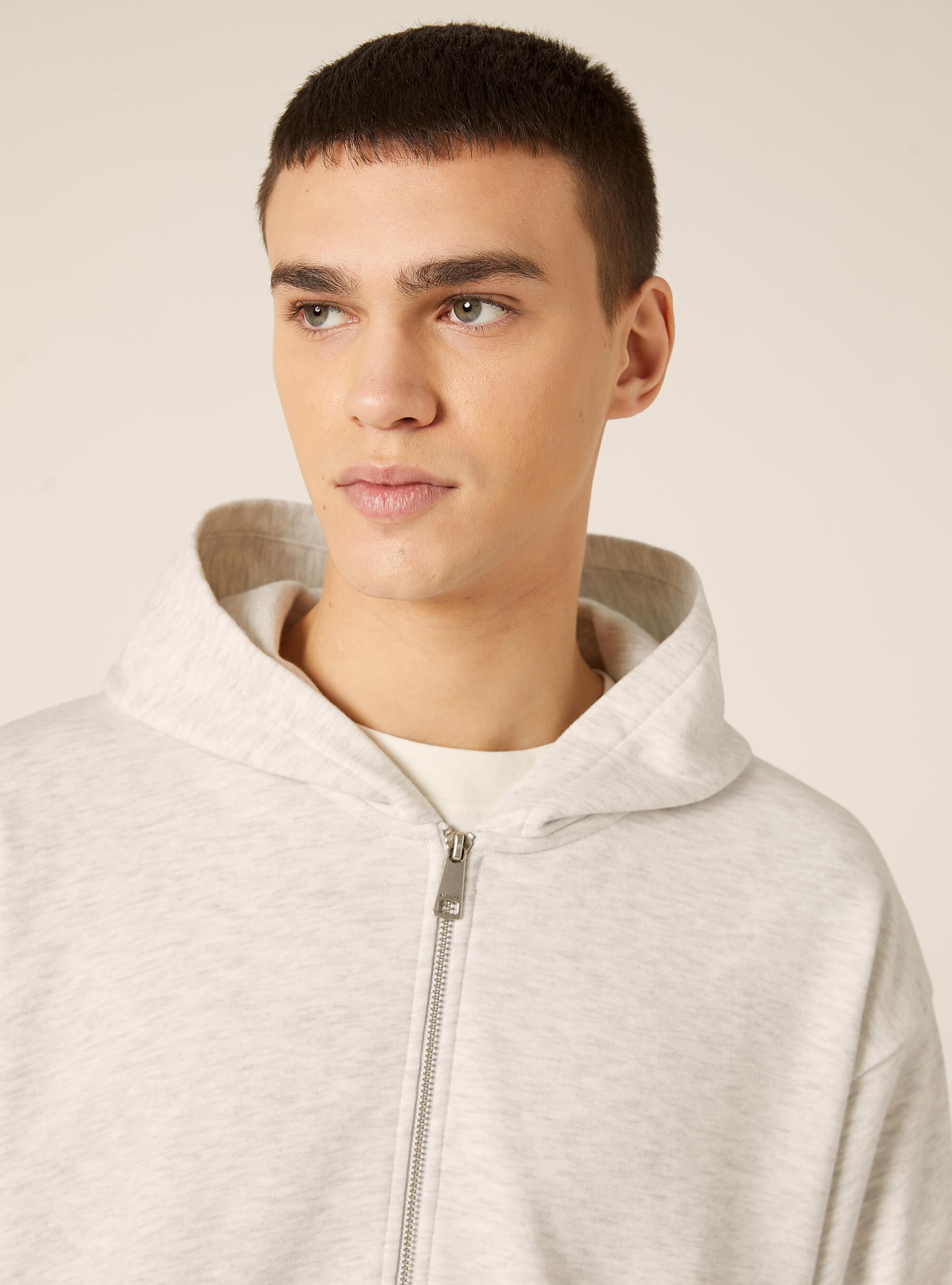 Sweat &agrave; capuche et fermeture &eacute;clair, coupe boxy, MGY3 GREY MEL LIGHT