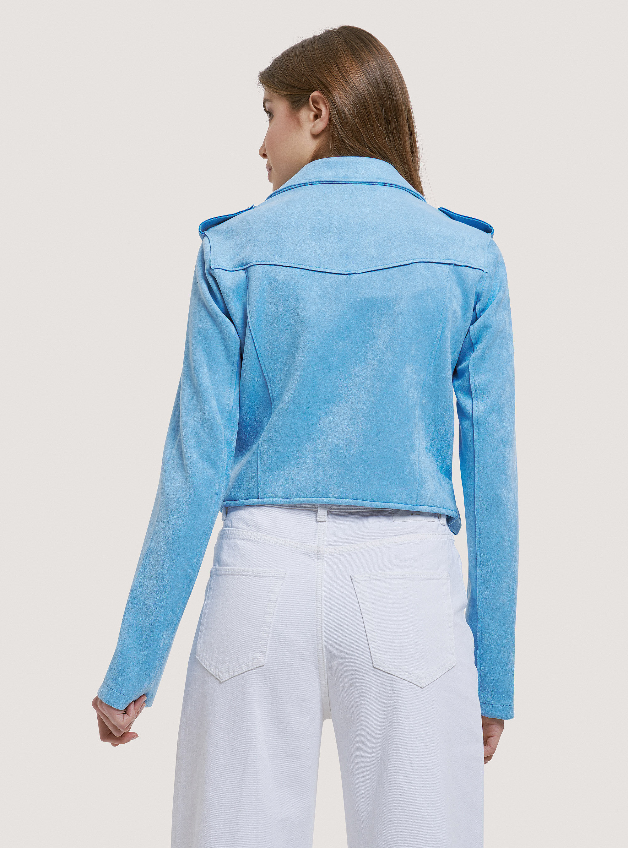 Light blue 2024 suede biker jacket
