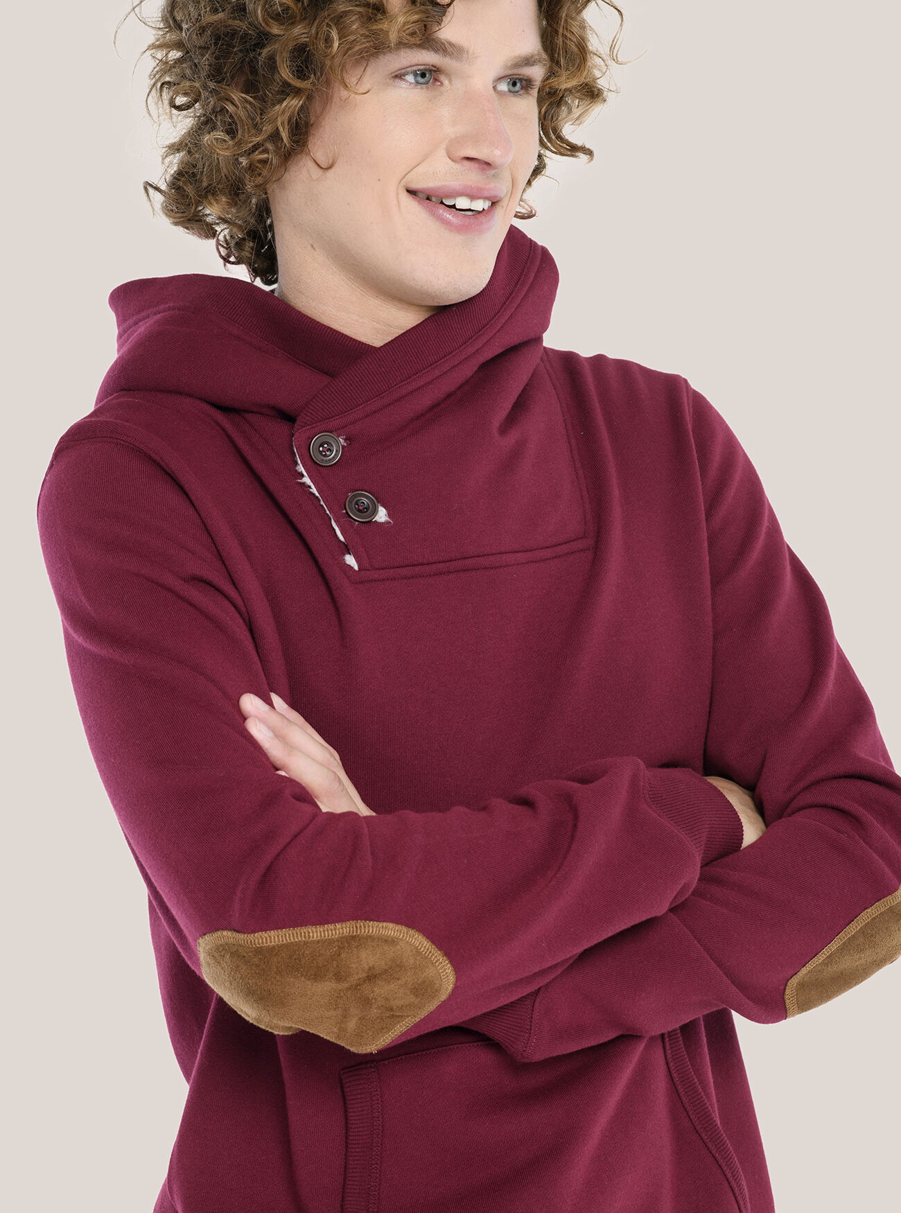 Felpa con cappuccio in ecopelliccia, BORDEAUX
