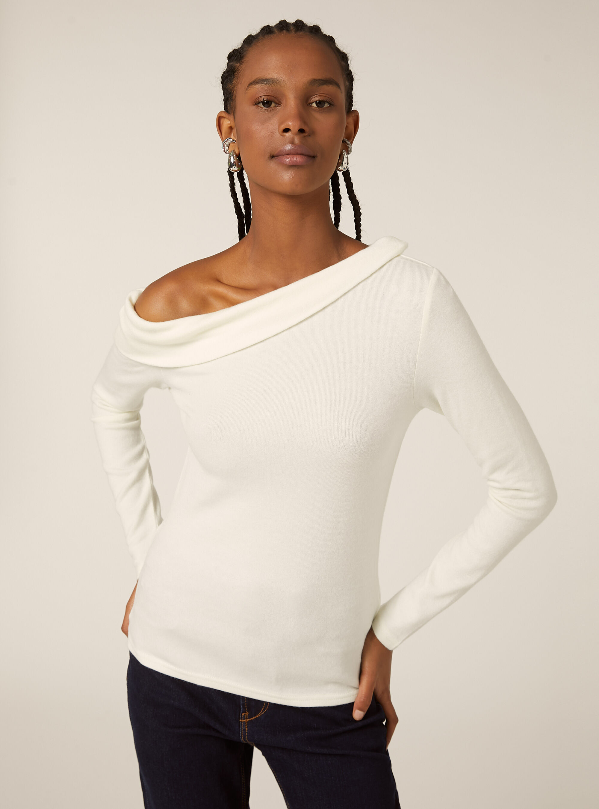 Maglia scollo bardot, WH2 WHITE