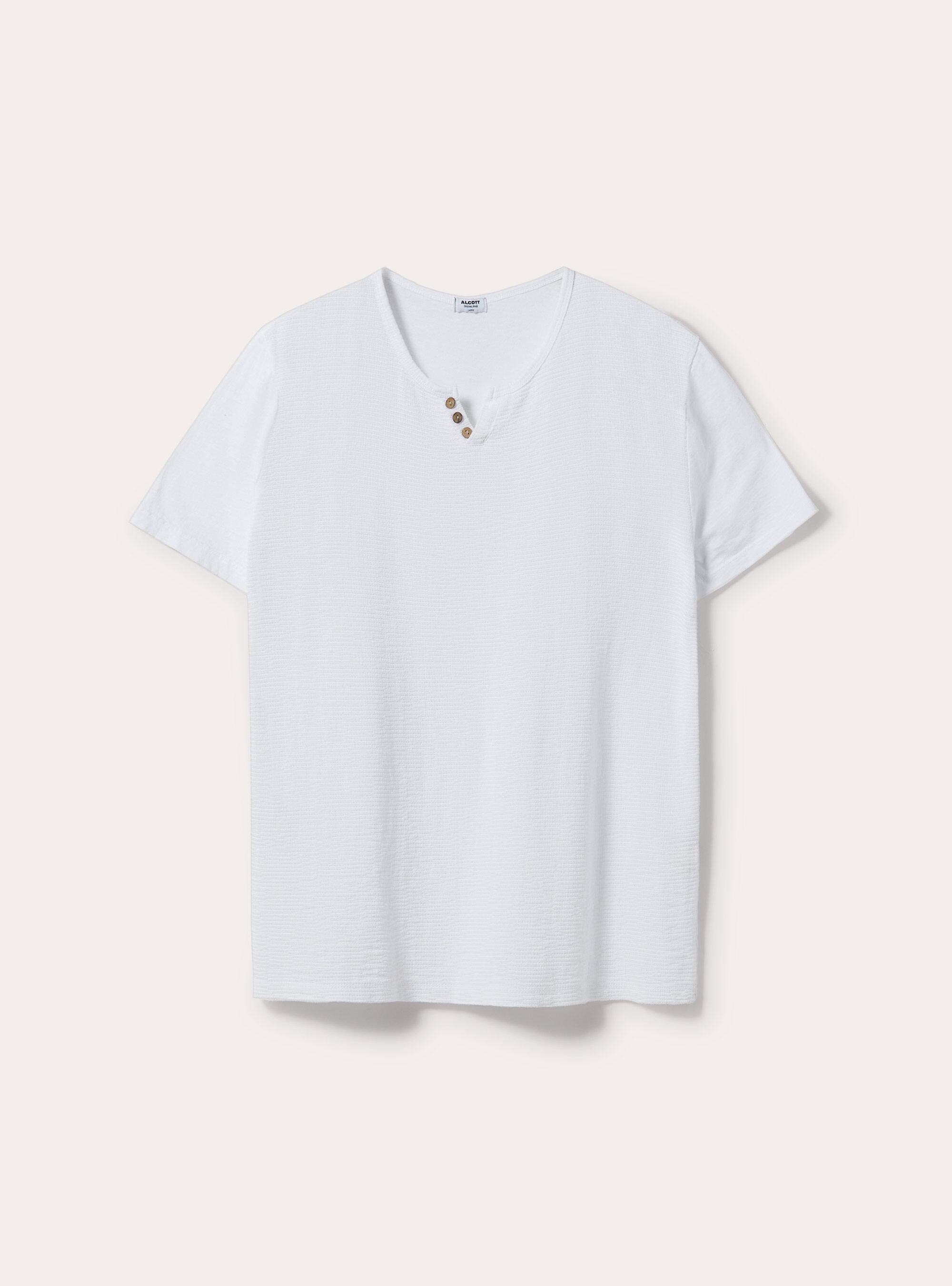 Linen blend T-shirt with v-neck and buttons, WH2 WHITE