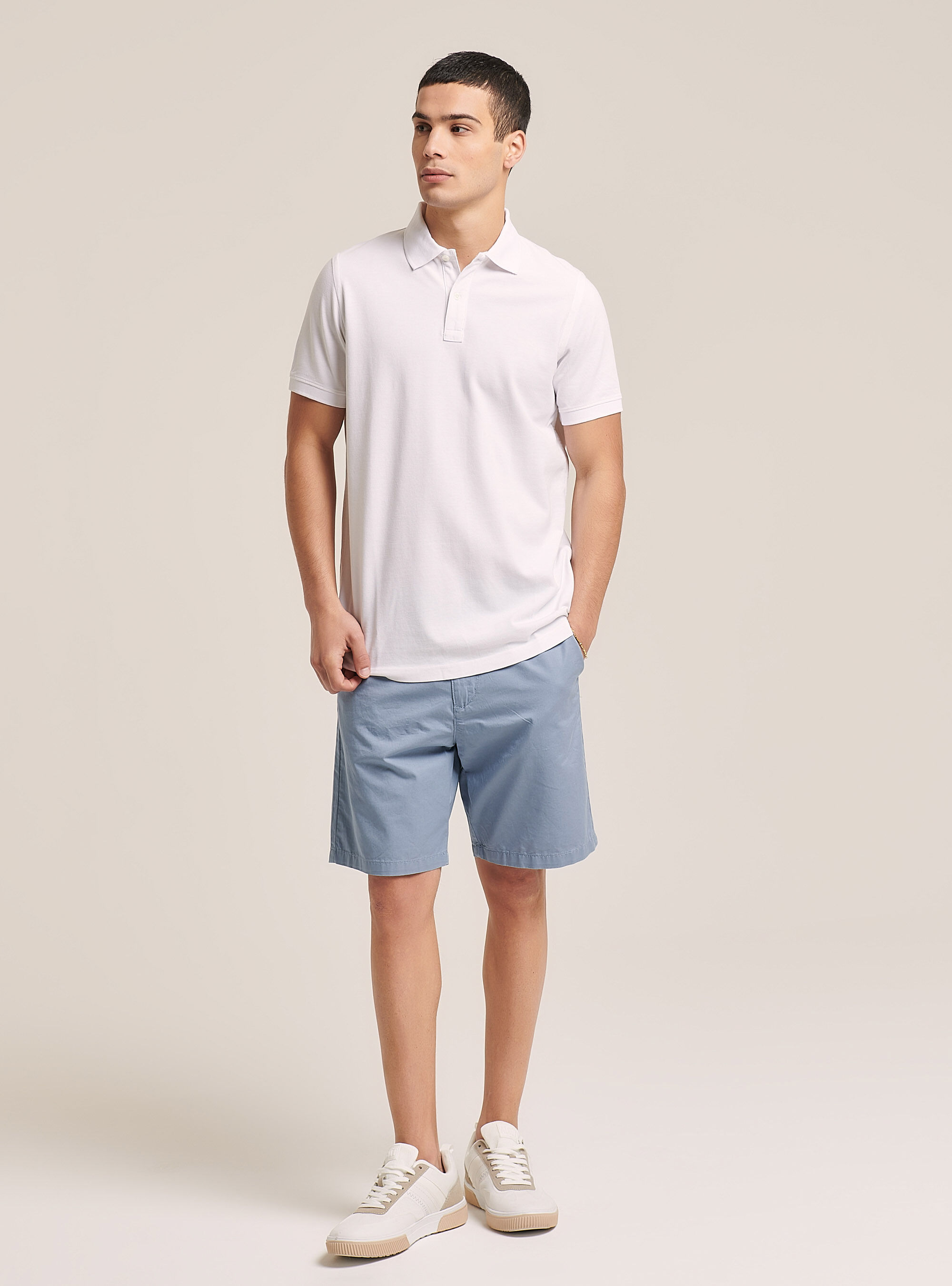 Basic cotton polo shirt, WHITE