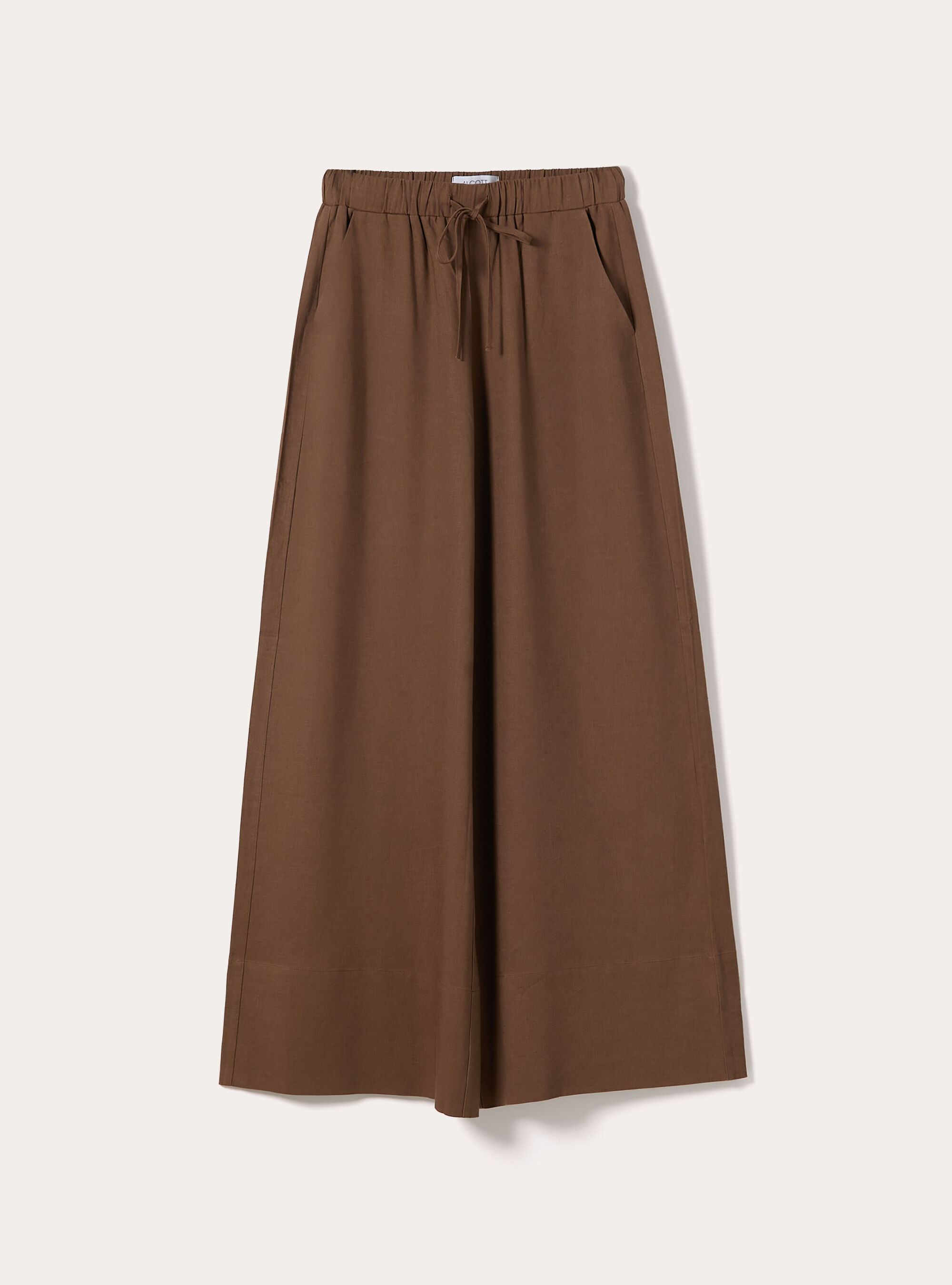 Pantaloni lunghi loose fit in misto lino, MARRONE MEDIO