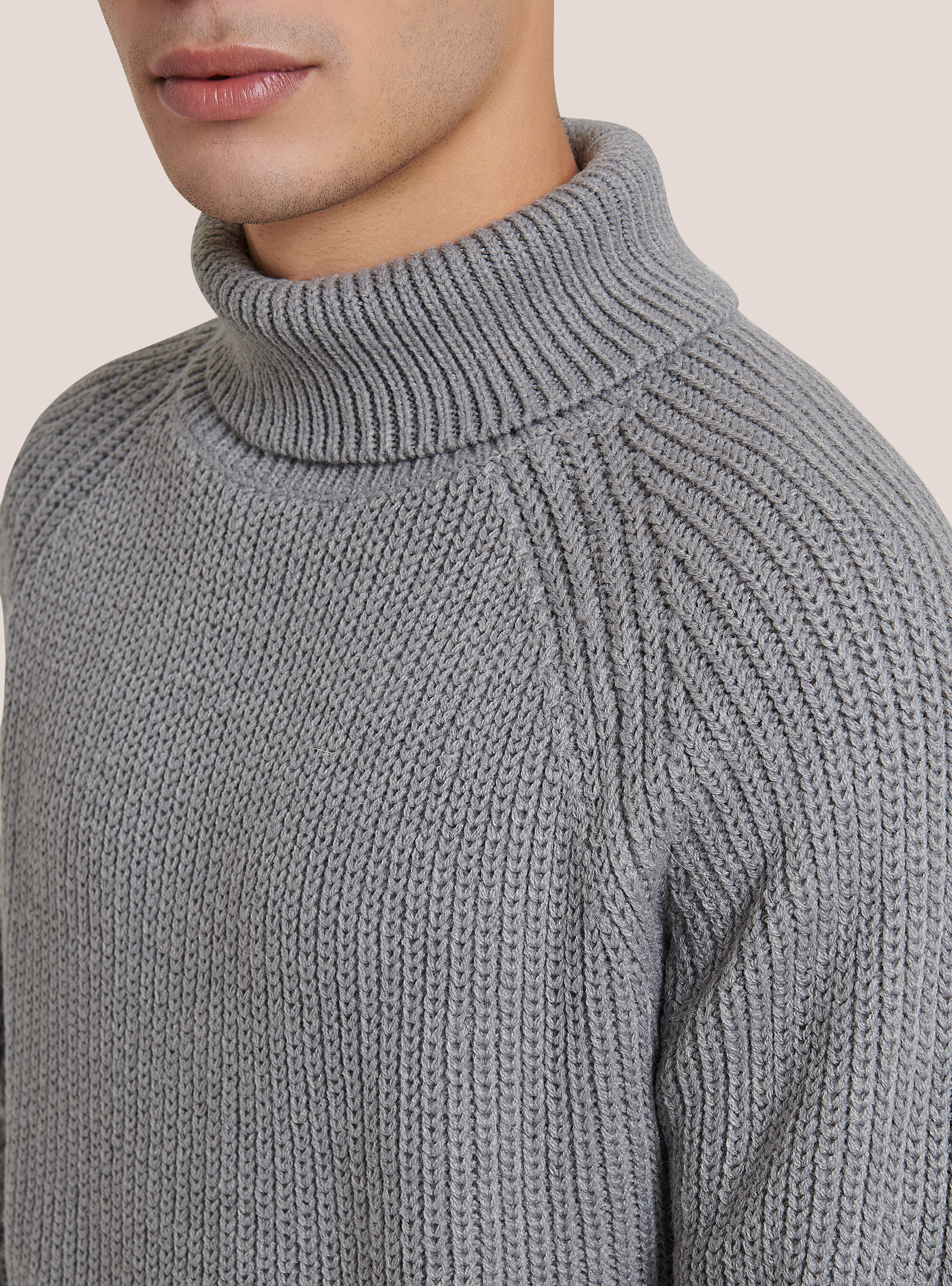 Pullover caldo collo alto a coste inglesi, MGY3 GREY MEL LIGHT