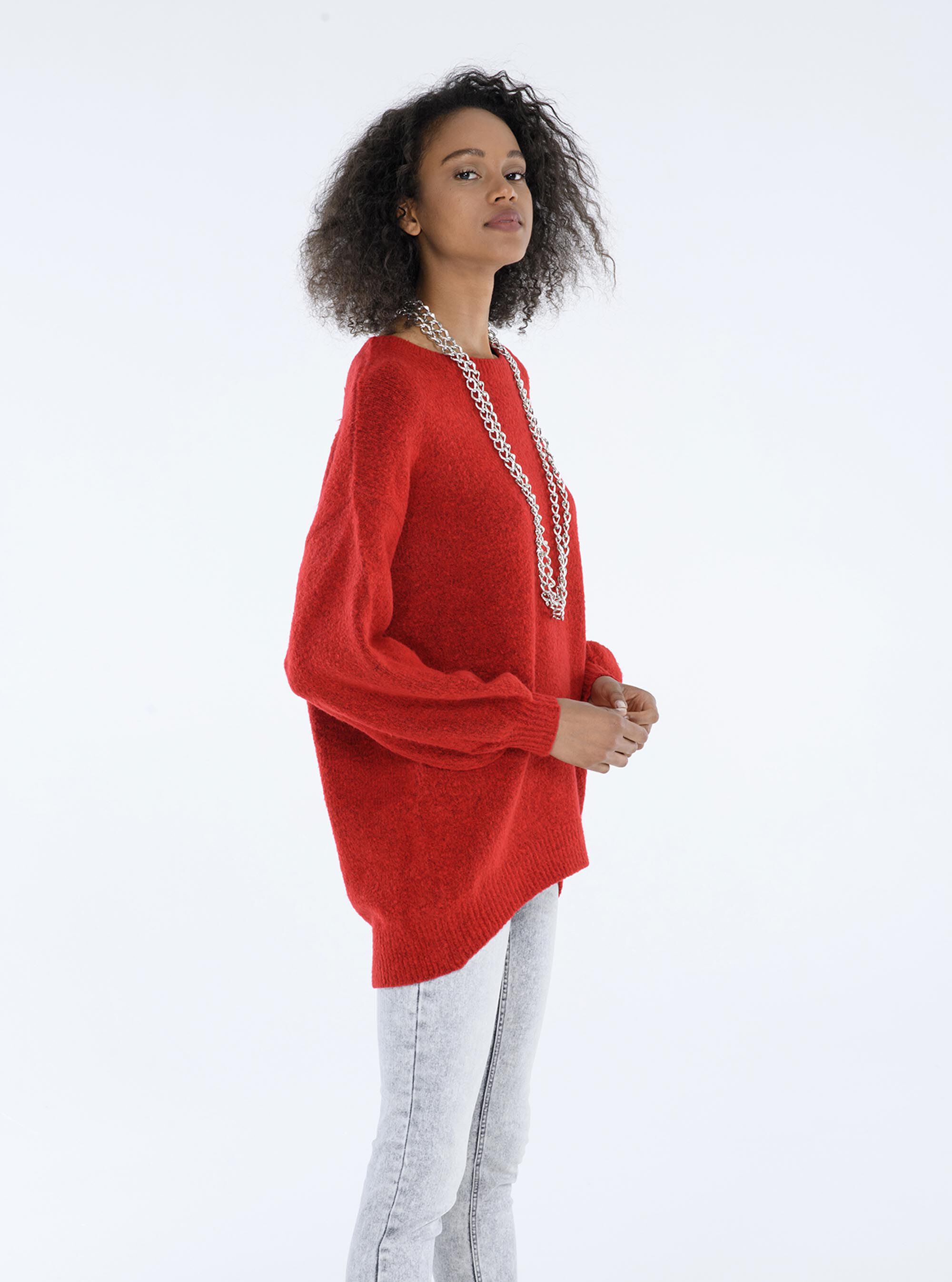 Pullover girocollo long fit, ROSSO