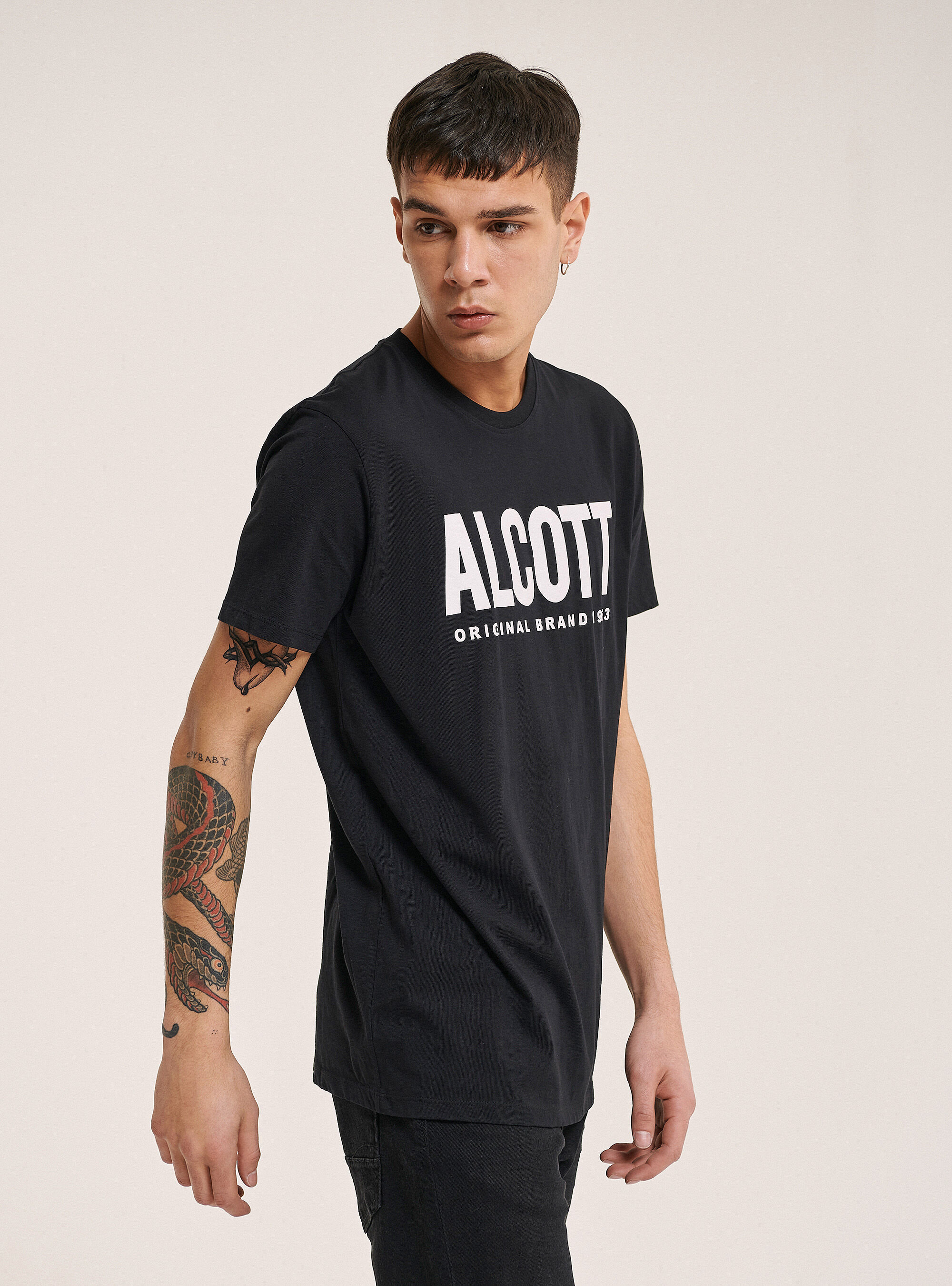 T-shirt in 100% cotton with logo printed, BLACK