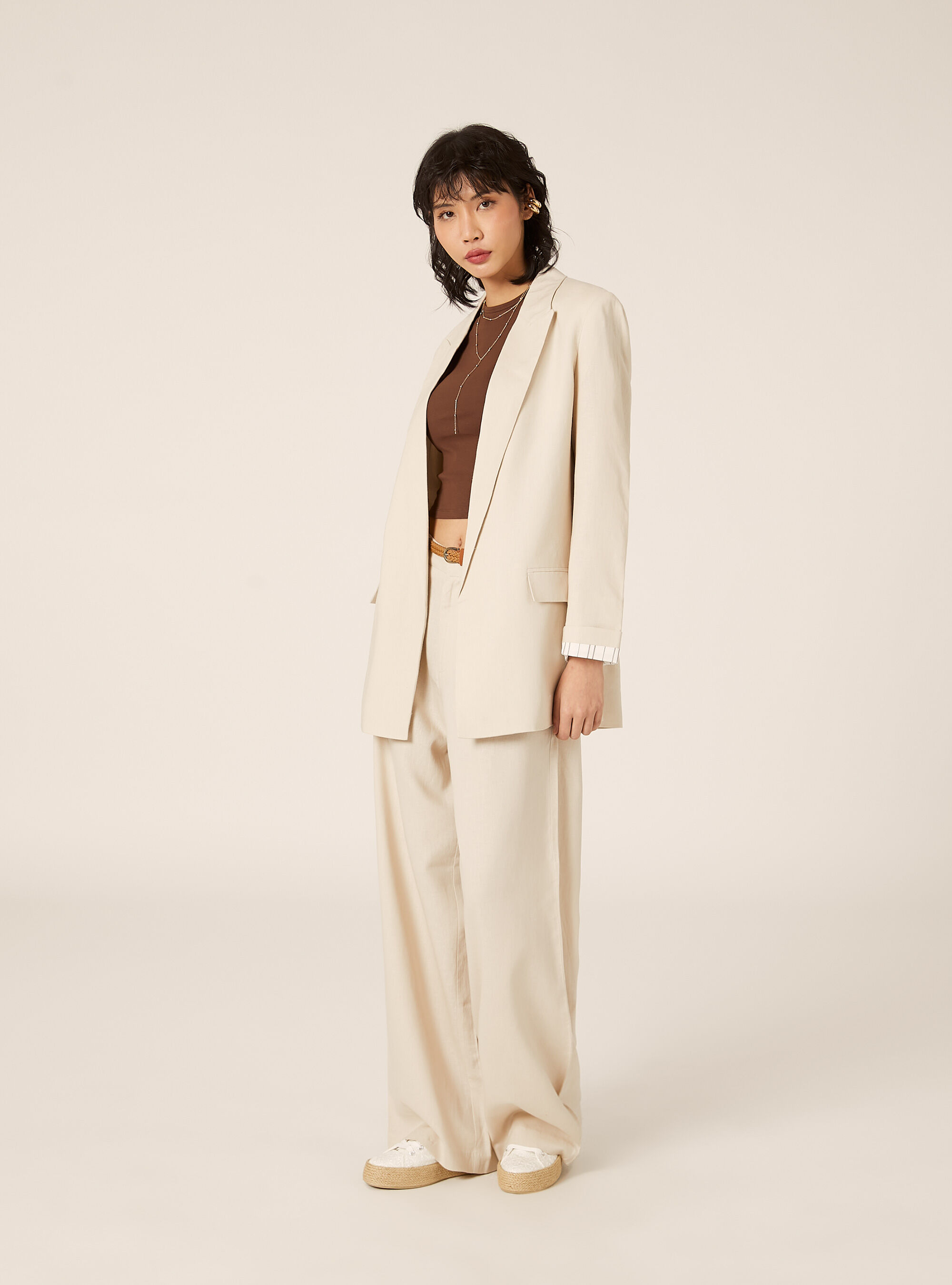 Blazer aperto misto lino