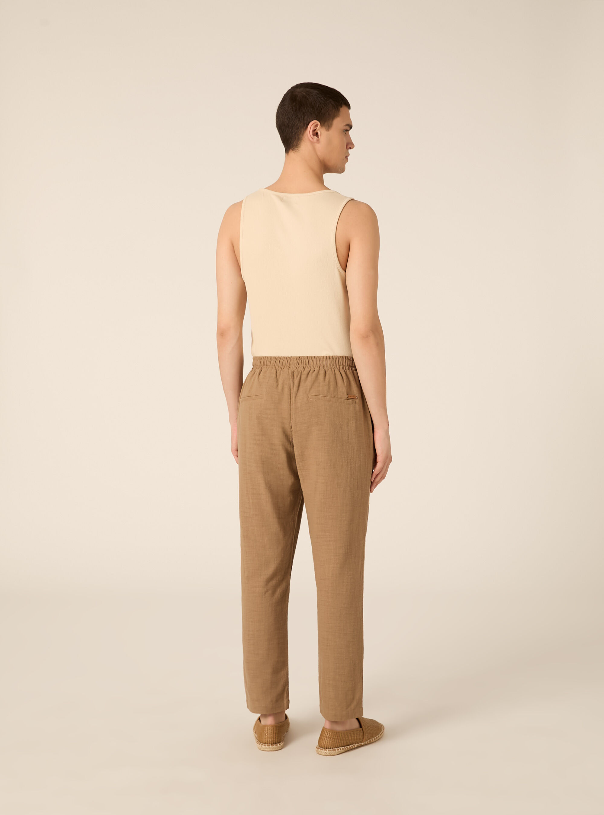 Pantaloni in cotone con laccio in vita, BR2 BROWN MEDIUM