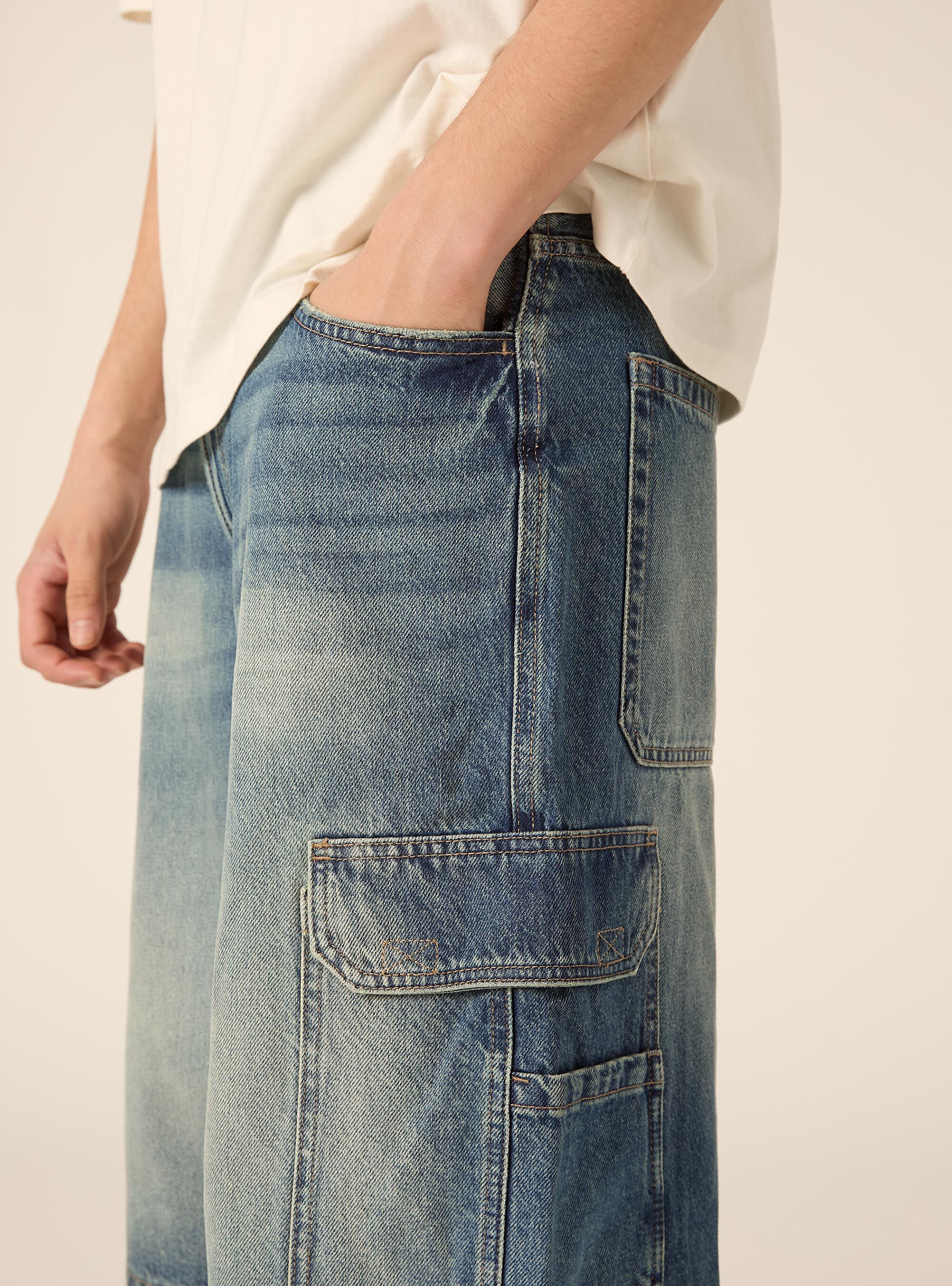 Bermuda baggy cargo indenim, D006 AZURE