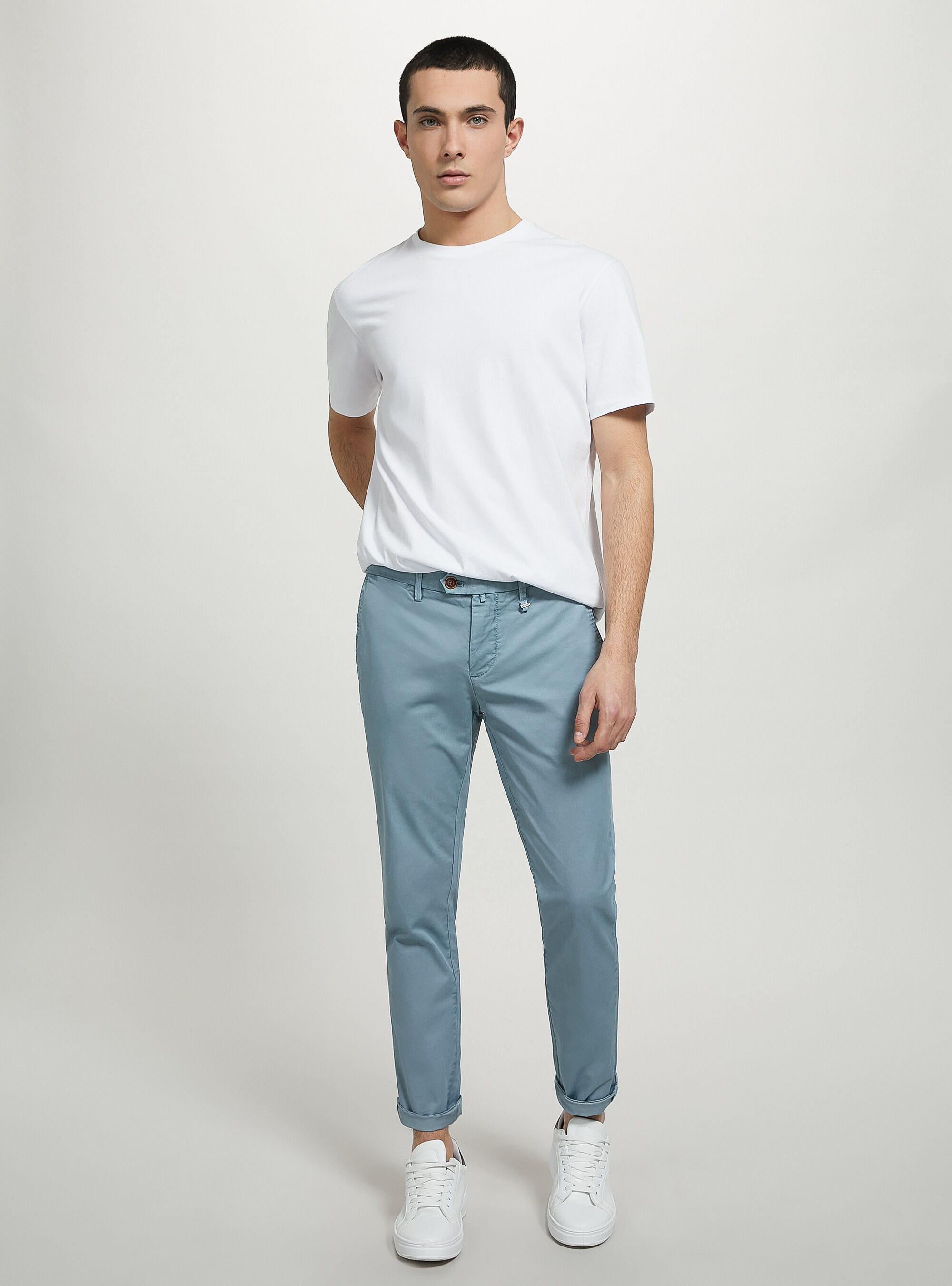 Stretch cotton twill chinos, AZ2 AZURE MEDIUM
