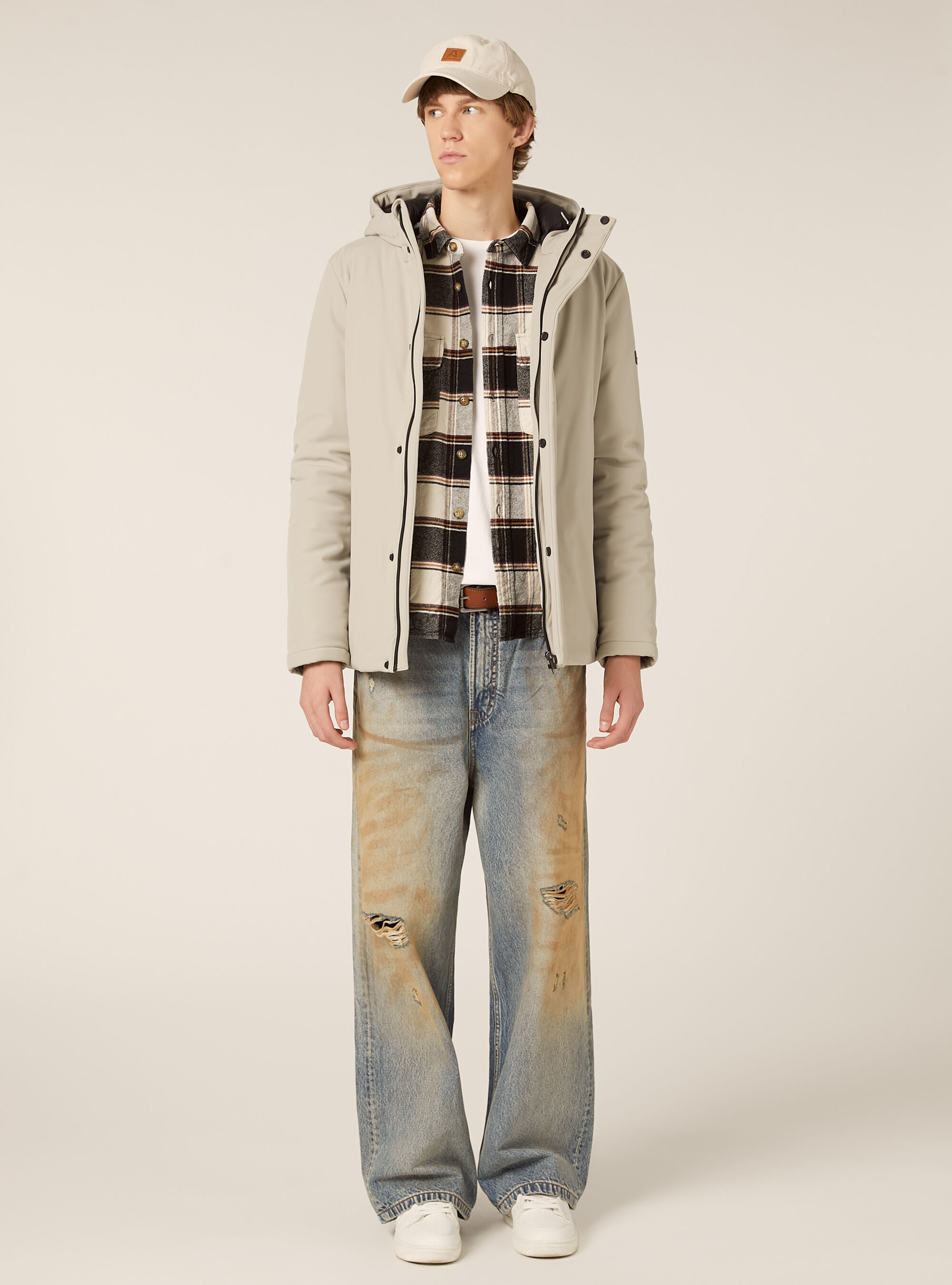 Chaqueta acolchada de tejido t&eacute;cnico, CR3 CREAM LIGHT