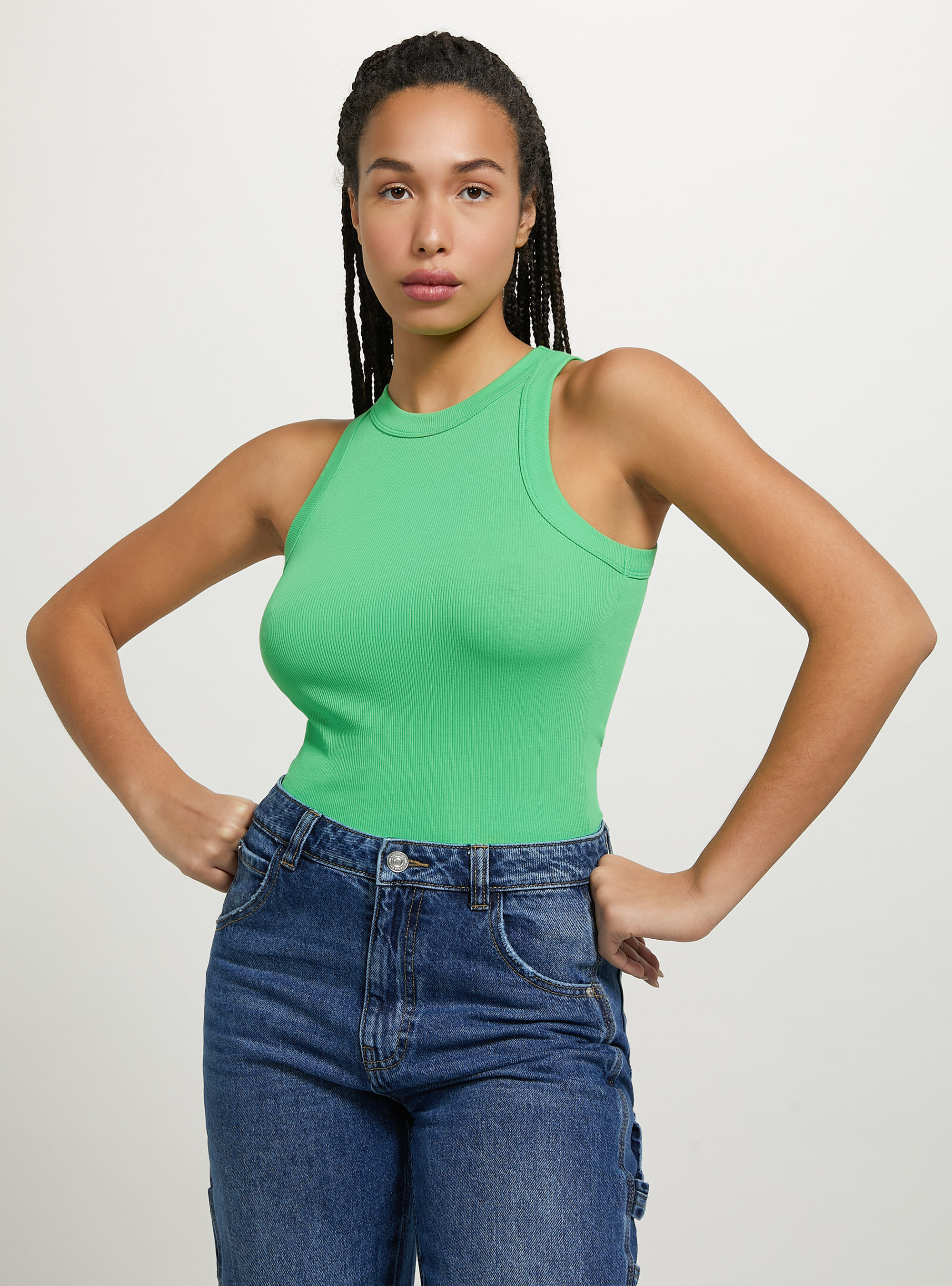Ribbed cotton tank top, GN2 GREEN MEDIUM