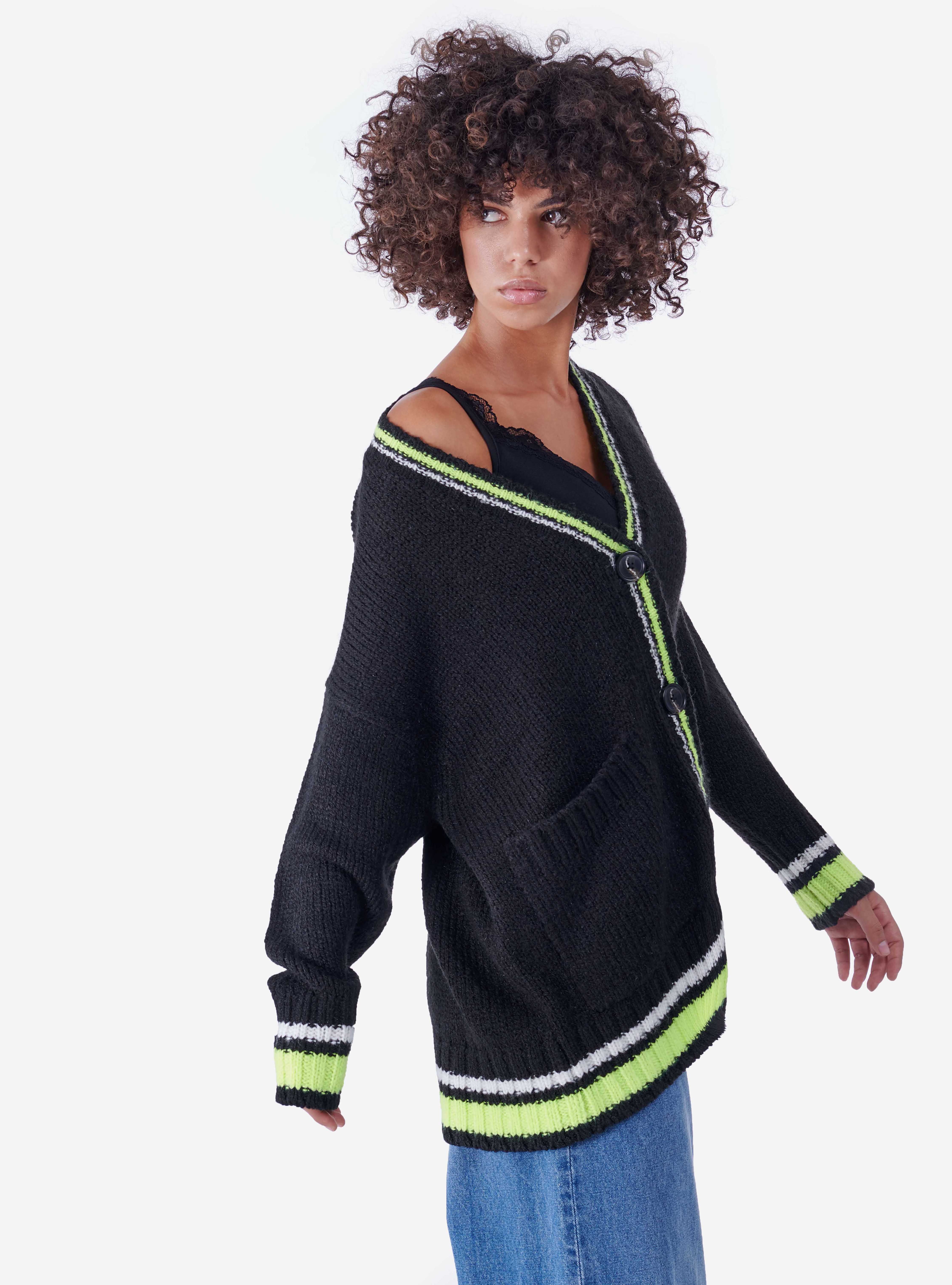 CARDIGAN WITH FLUO DETAILS, BLACK