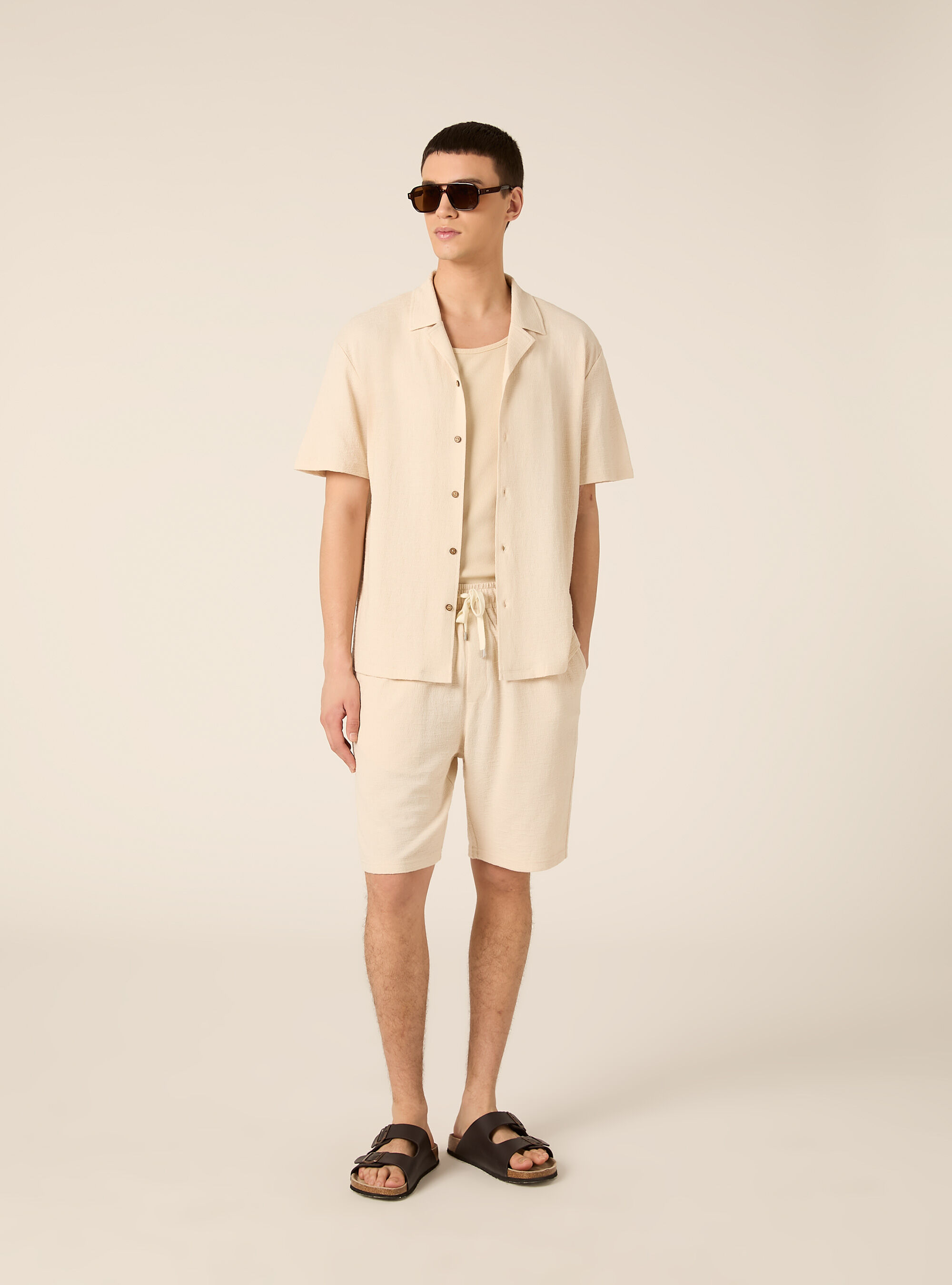 Camicia bowling in jersey texture regular fit