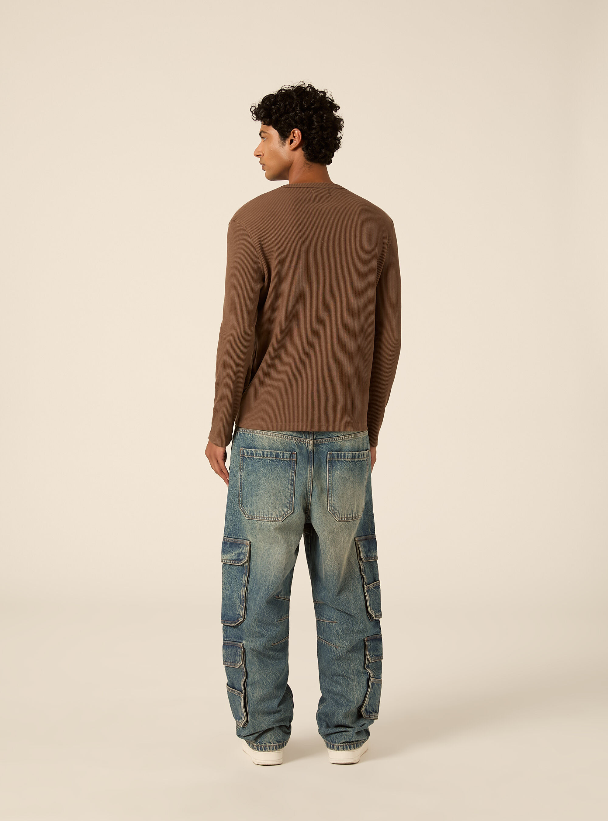 T-shirt henley a coste con  manica lunga, BR2 BROWN MEDIUM