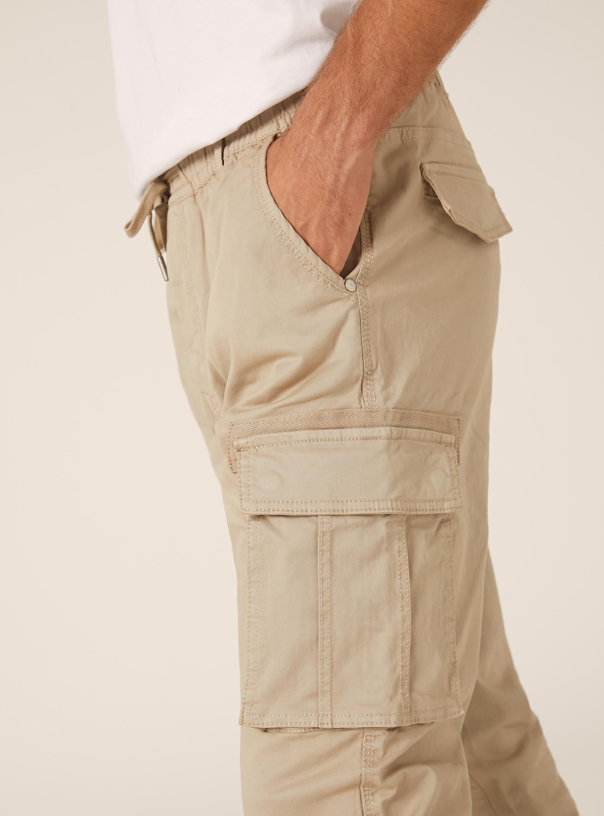 Stretch twill cargo jogger pants, BG2 BEIGE MEDIUM