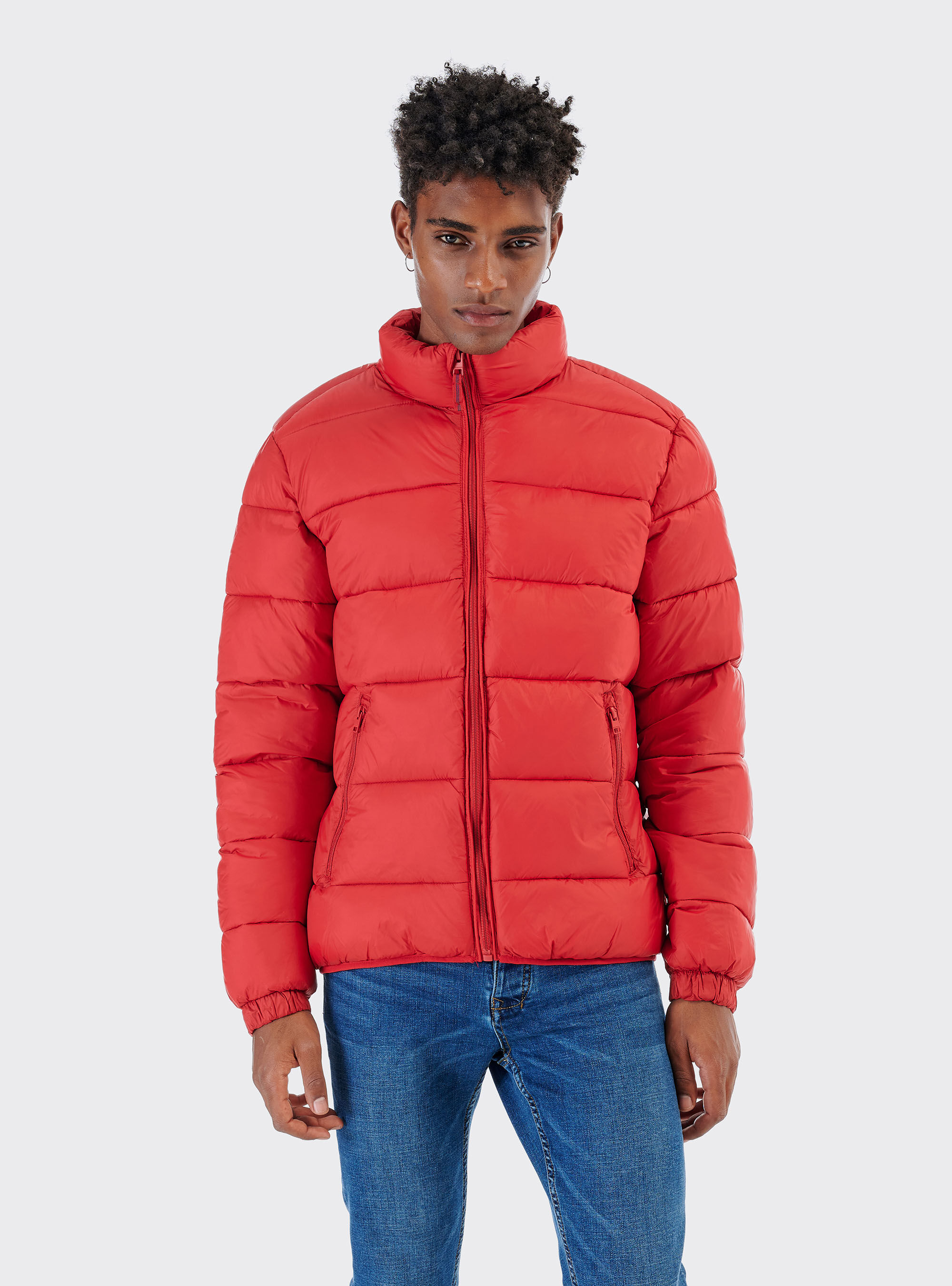 Puffy red jacket sale