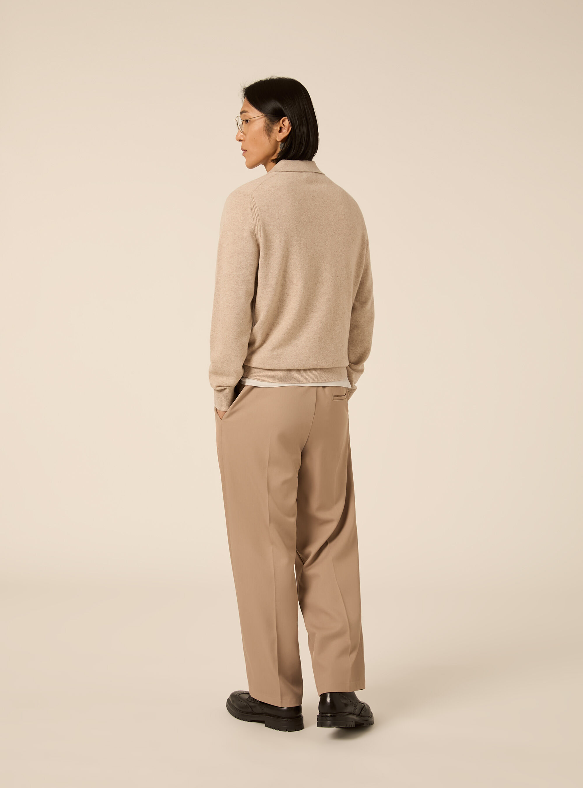 Langaermliges poloshirt aus wolle und kaschmirmischung, MBG3 BEIGE MEL LIGHT