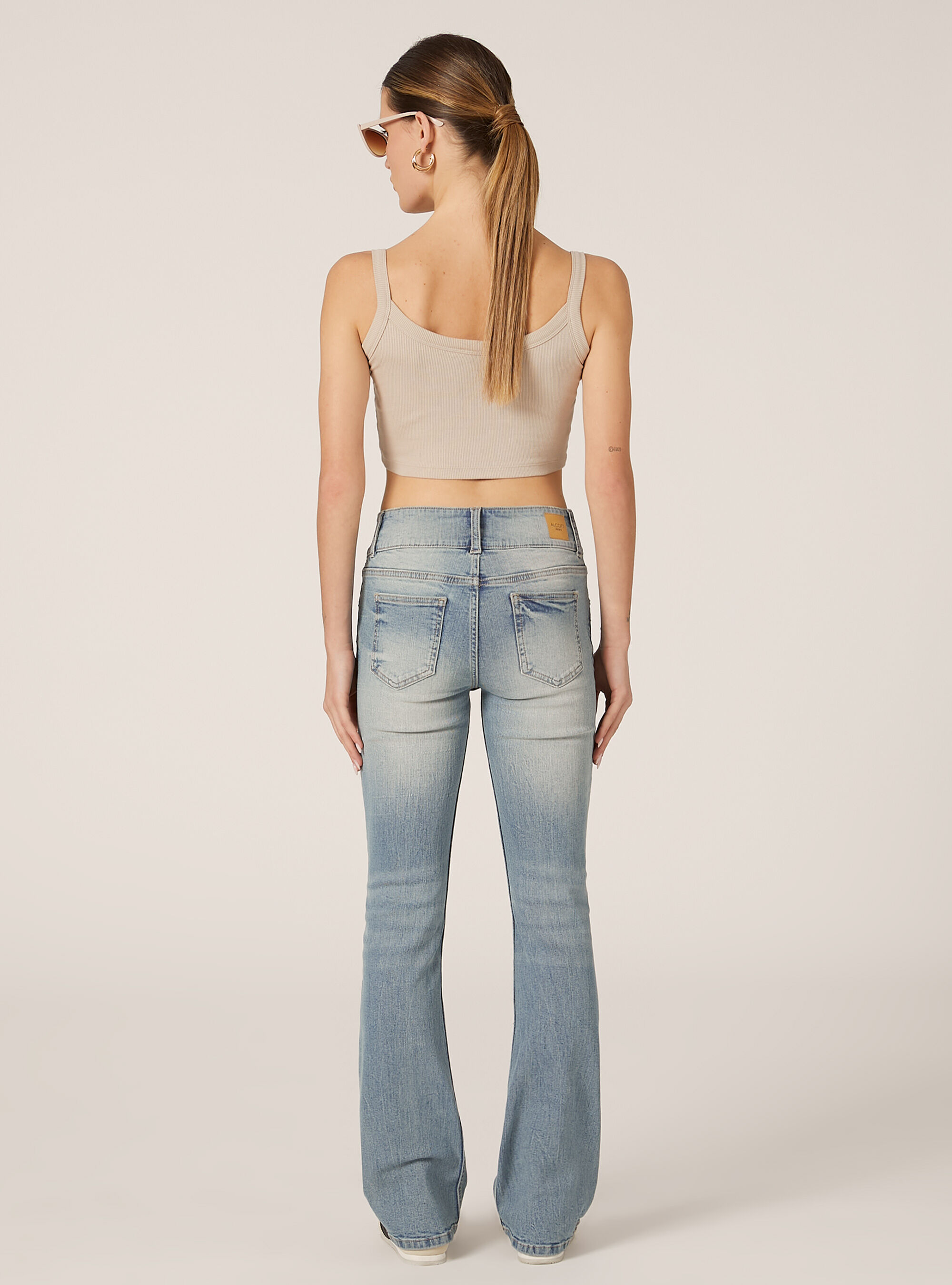 Jean bootcut skinny taille basse, D006 AZURE