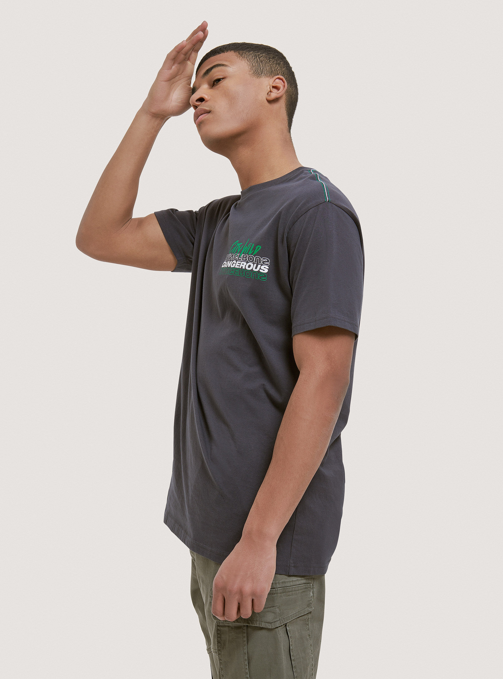 Cotton T-shirt with print, BLACK