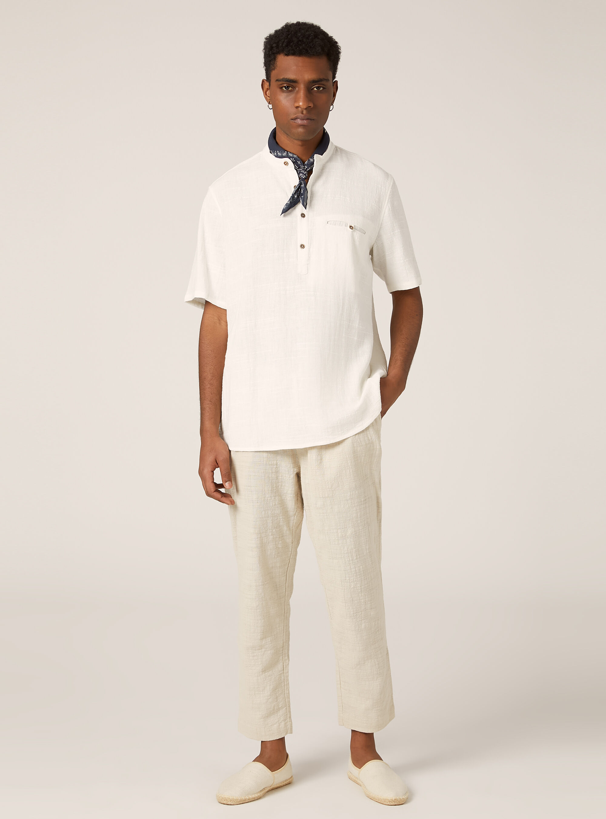 Linen blend shirt with Korean collar, WH2 WHITE
