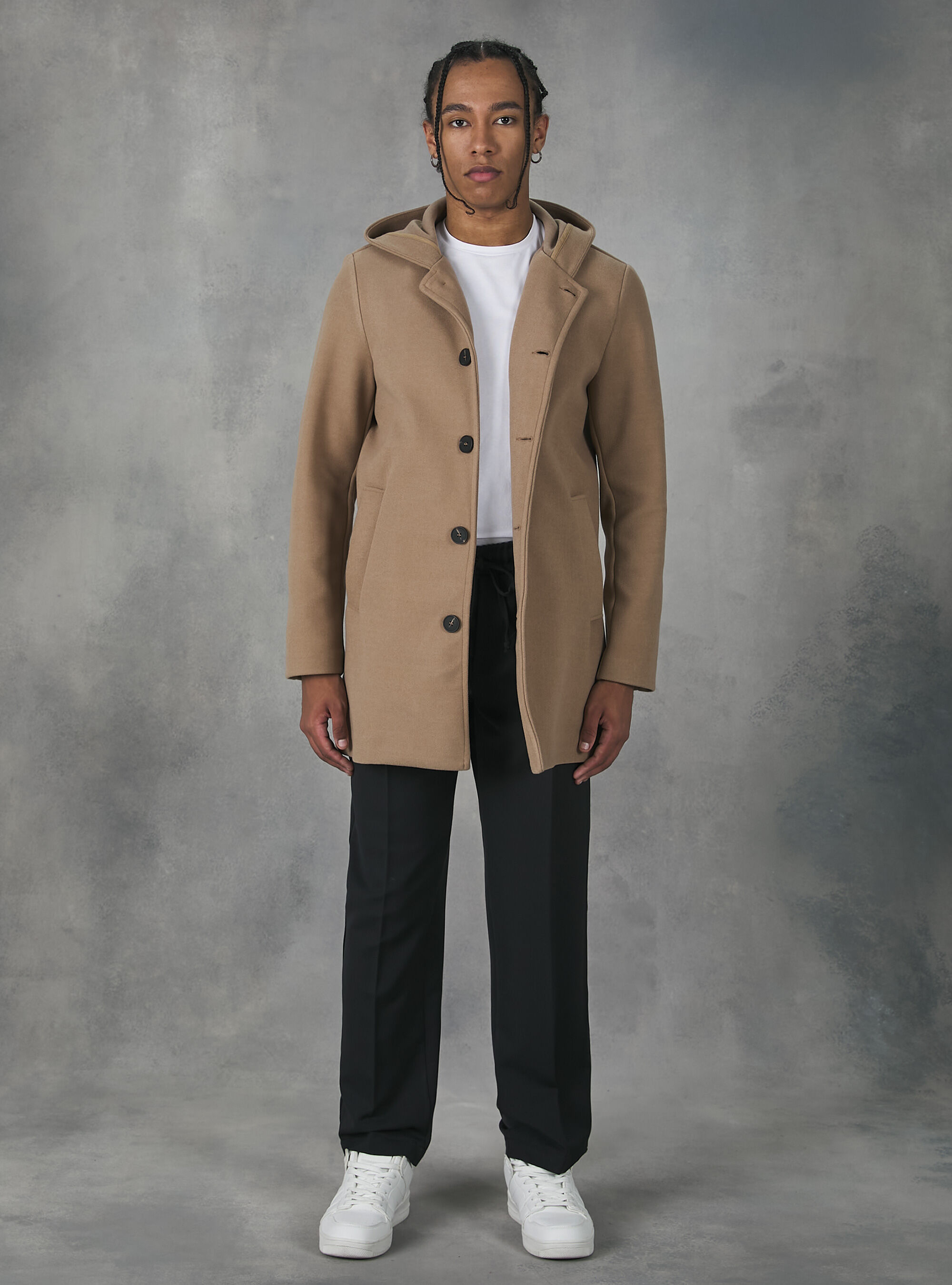 Hooded fabric coat, BG2 BEIGE MEDIUM