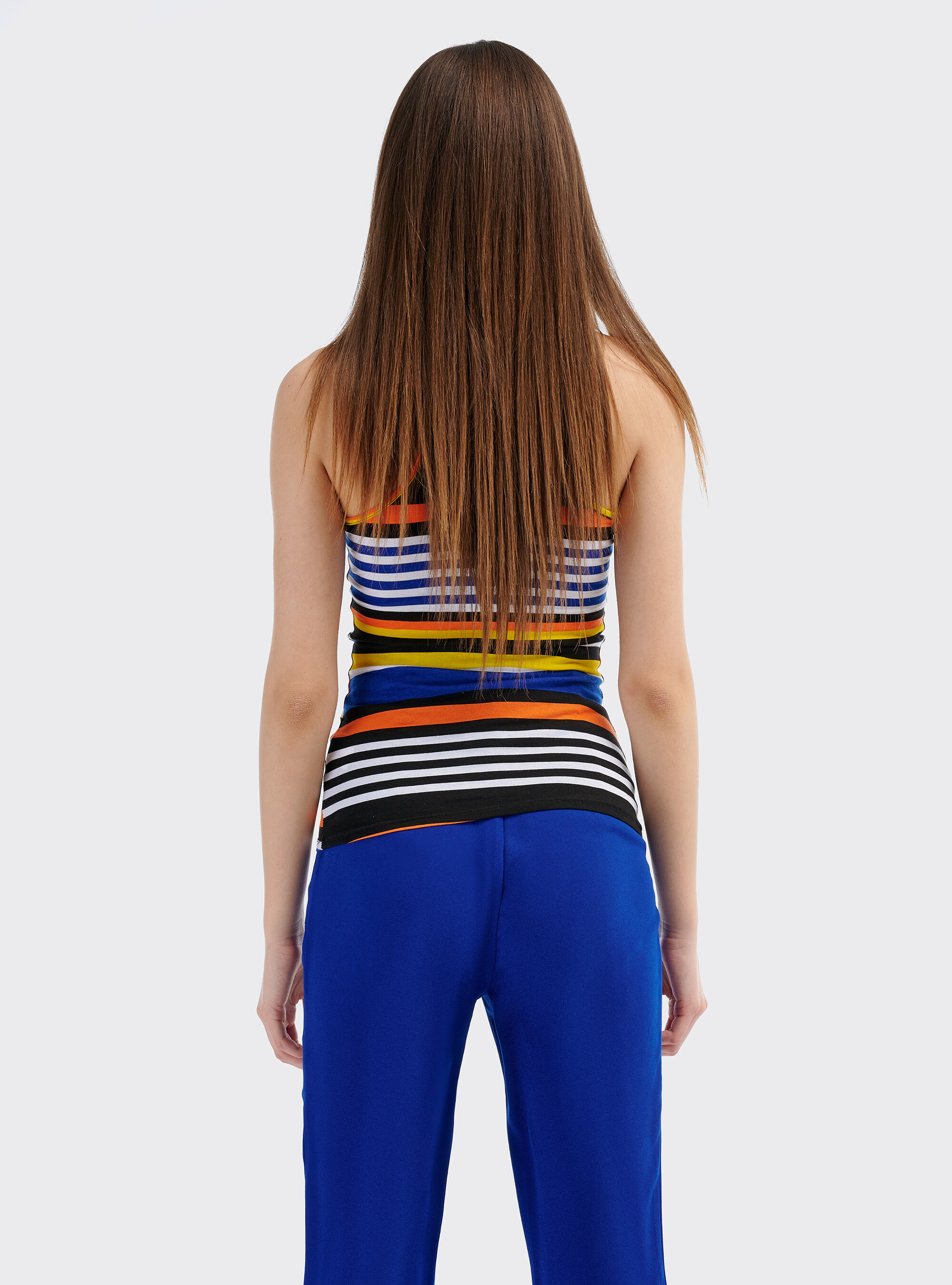 Top stretch fit stampa a righe con scollo americano sul retro, STRIPES