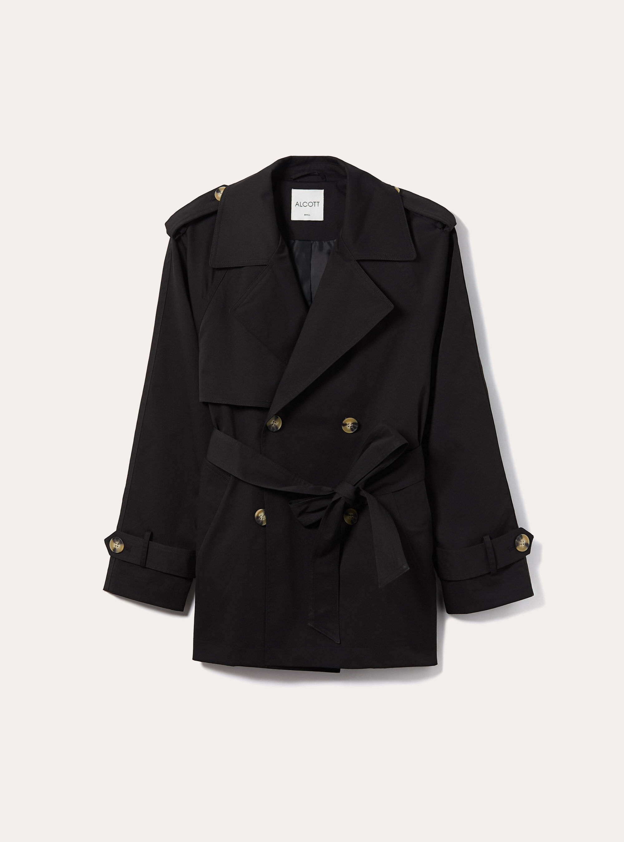 Ladies short black trench coat on sale