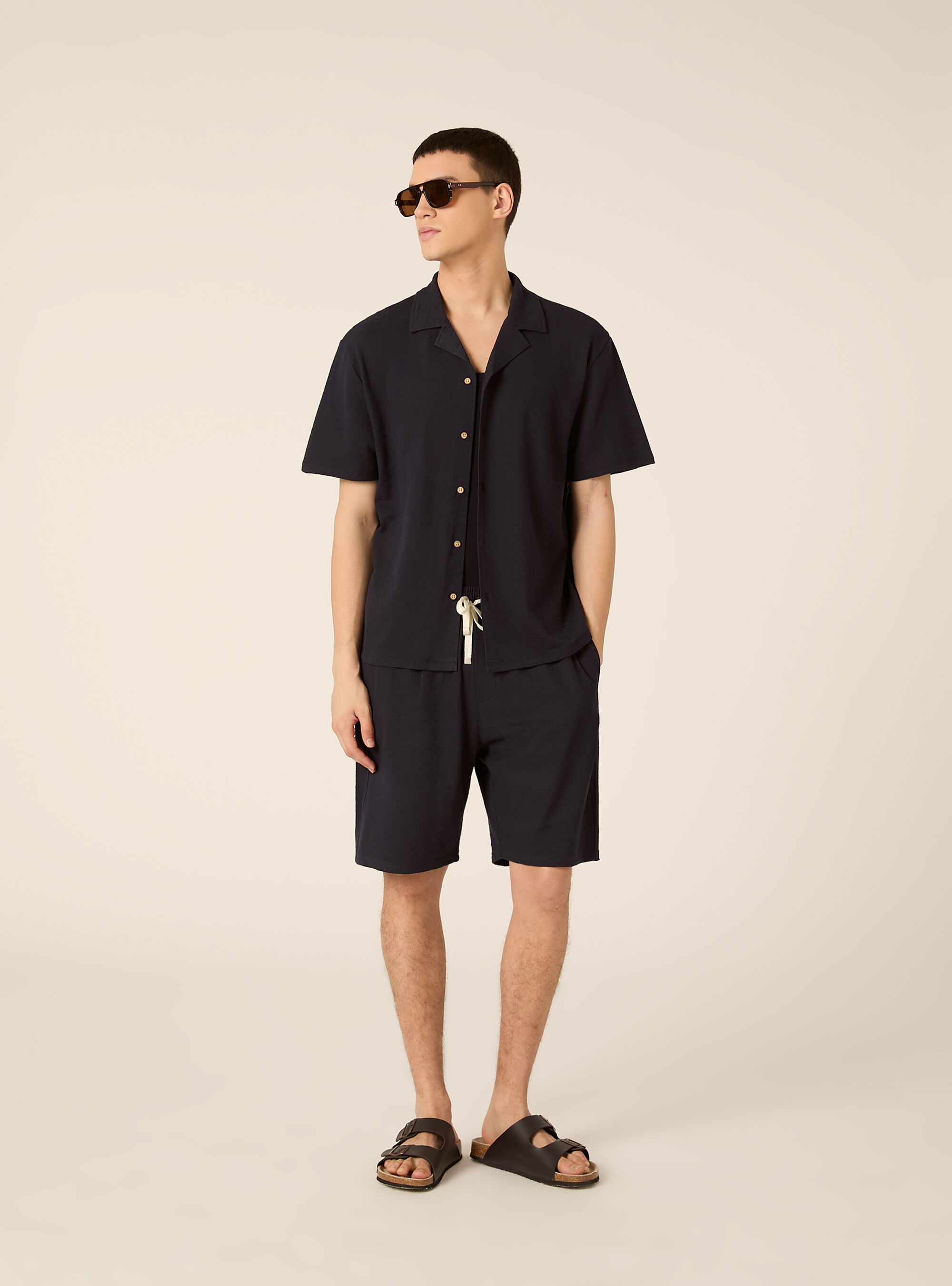 Camicia bowling in jersey texture regular fit